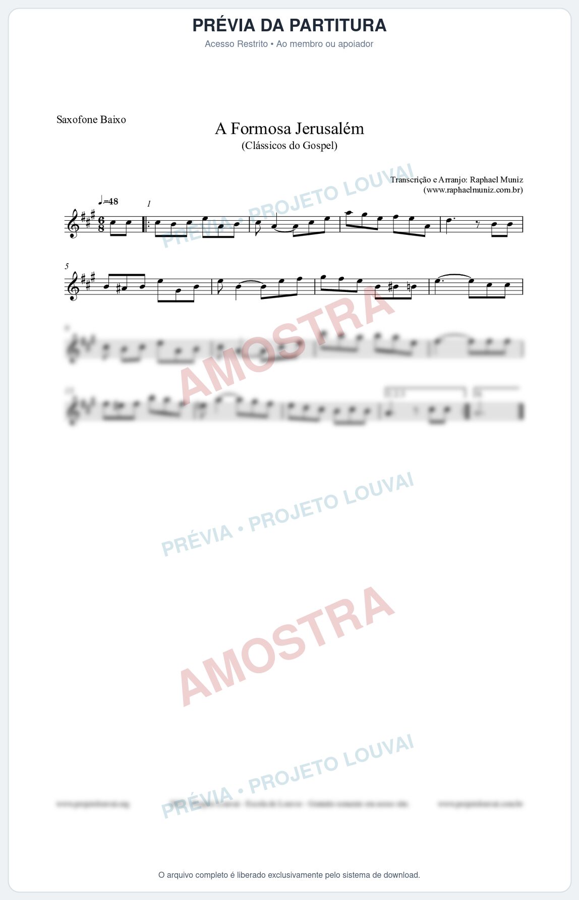 Prévia protegida da primeira página da partitura Partitura para Saxofone Baixo - A Formosa Jerusalém - Harpa Cristã nº26 - Clássicos do Gospel
