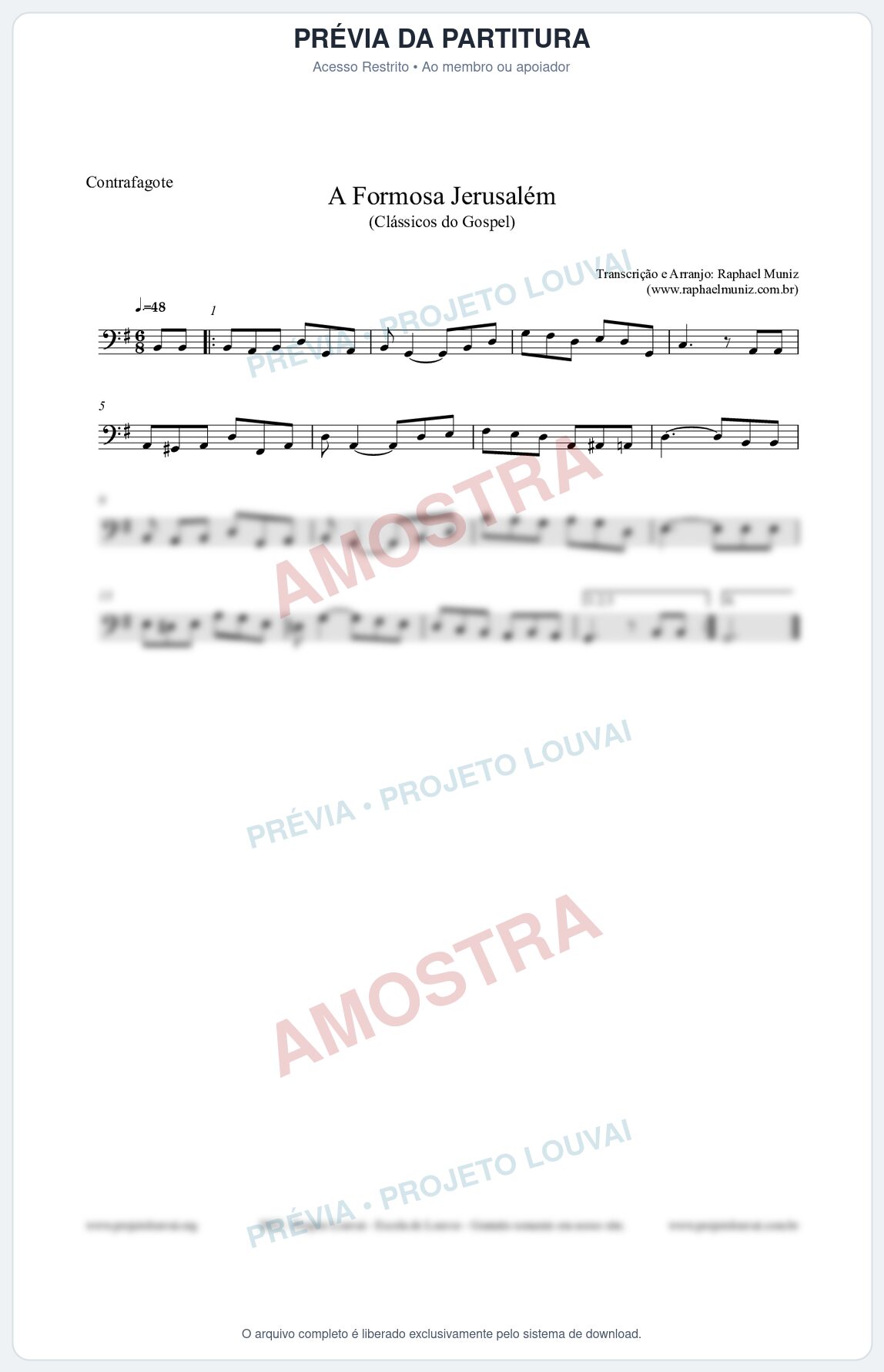 Prévia protegida da primeira página da partitura Partitura para Contrafagote - A Formosa Jerusalém - Harpa Cristã nº26 - Clássicos do Gospel