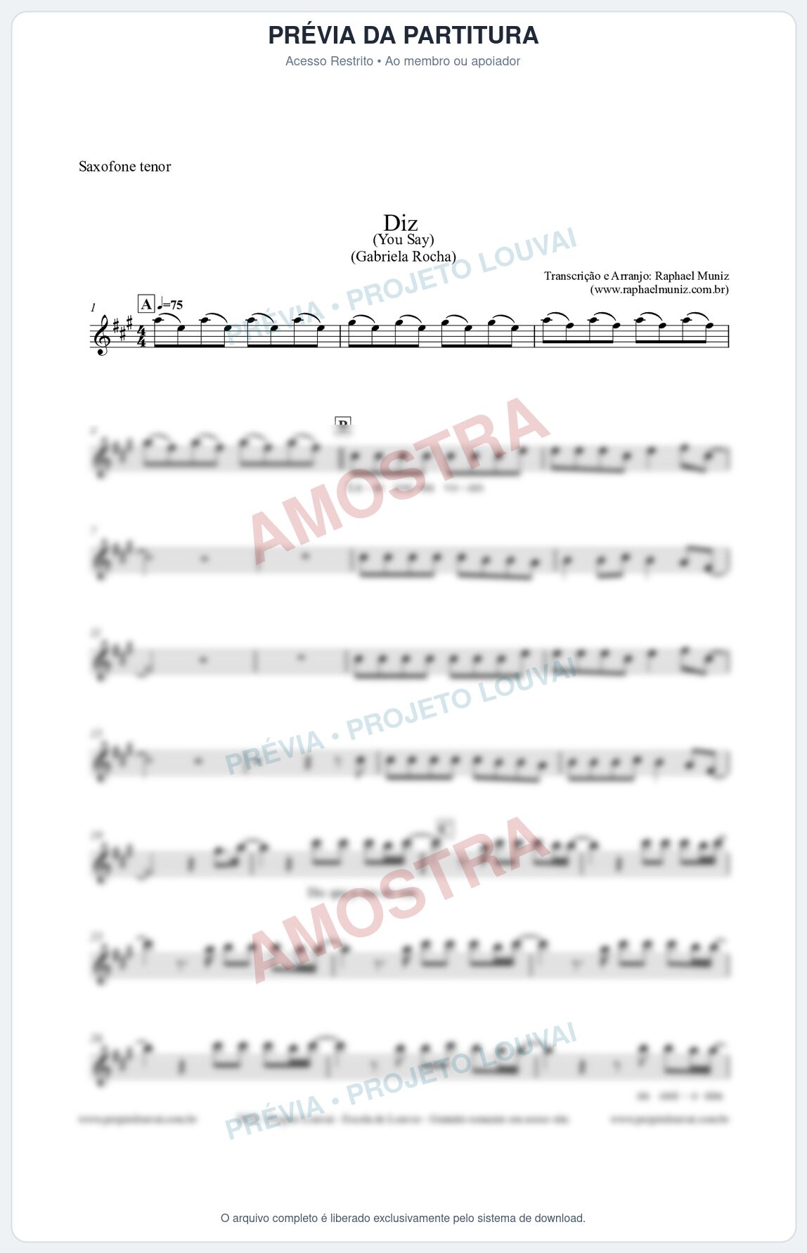 Prévia protegida da primeira página da partitura Partitura para Saxofone Tenor - Diz (You Say) - Gabriela Rocha