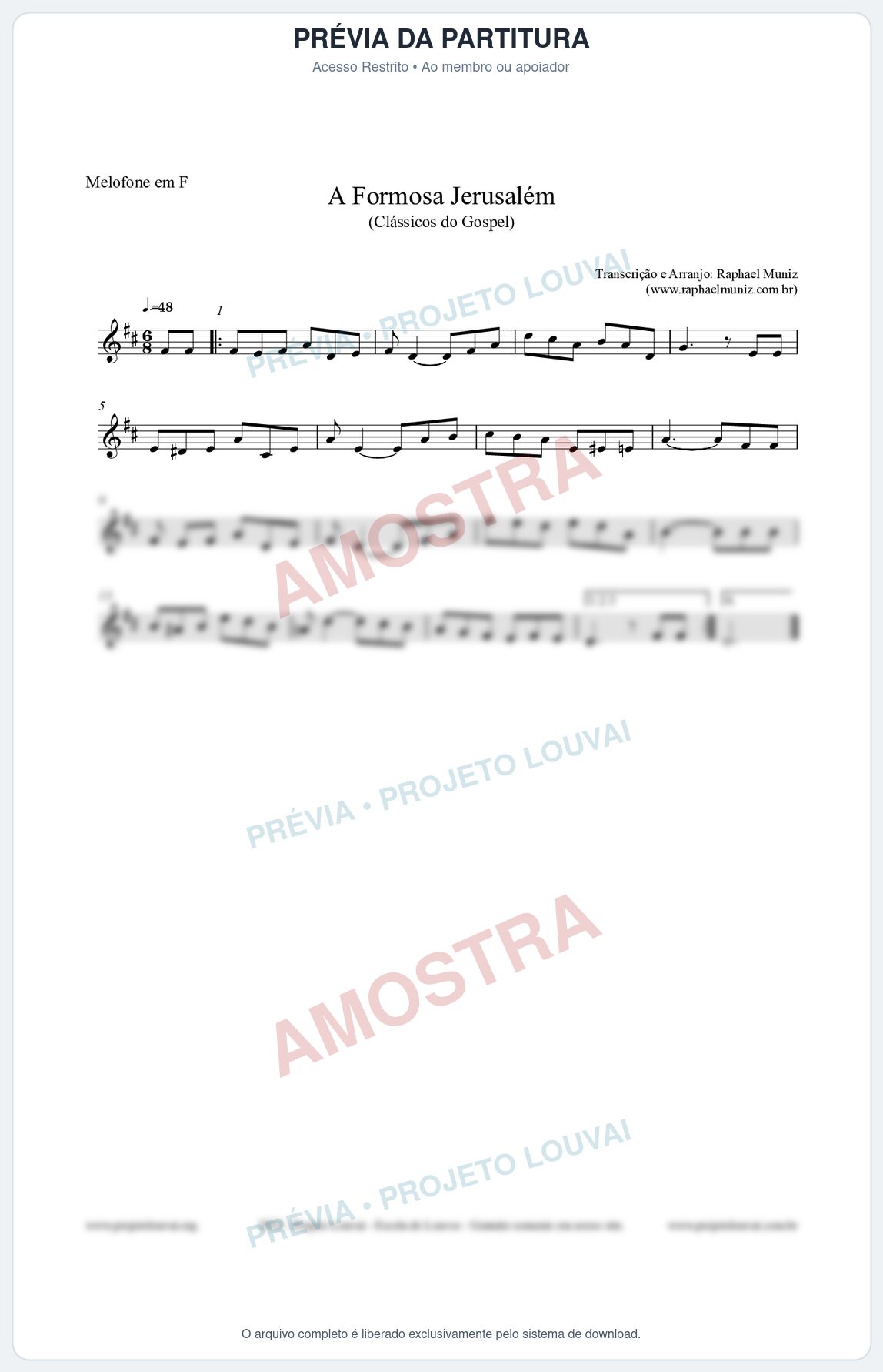 Prévia protegida da primeira página da partitura Partitura para Melofone em F - A Formosa Jerusalém - Harpa Cristã nº26 - Clássicos do Gospel