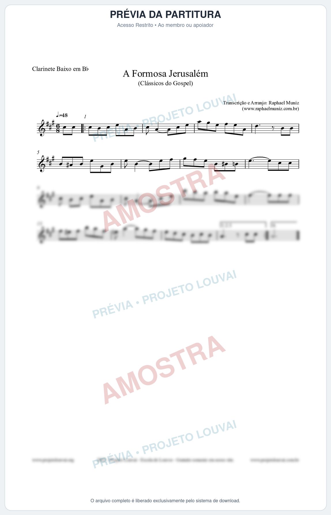 Prévia protegida da primeira página da partitura Partitura para Clarinete Baixo em Bb - A Formosa Jerusalém - Harpa Cristã nº26 - Clássicos do Gospel