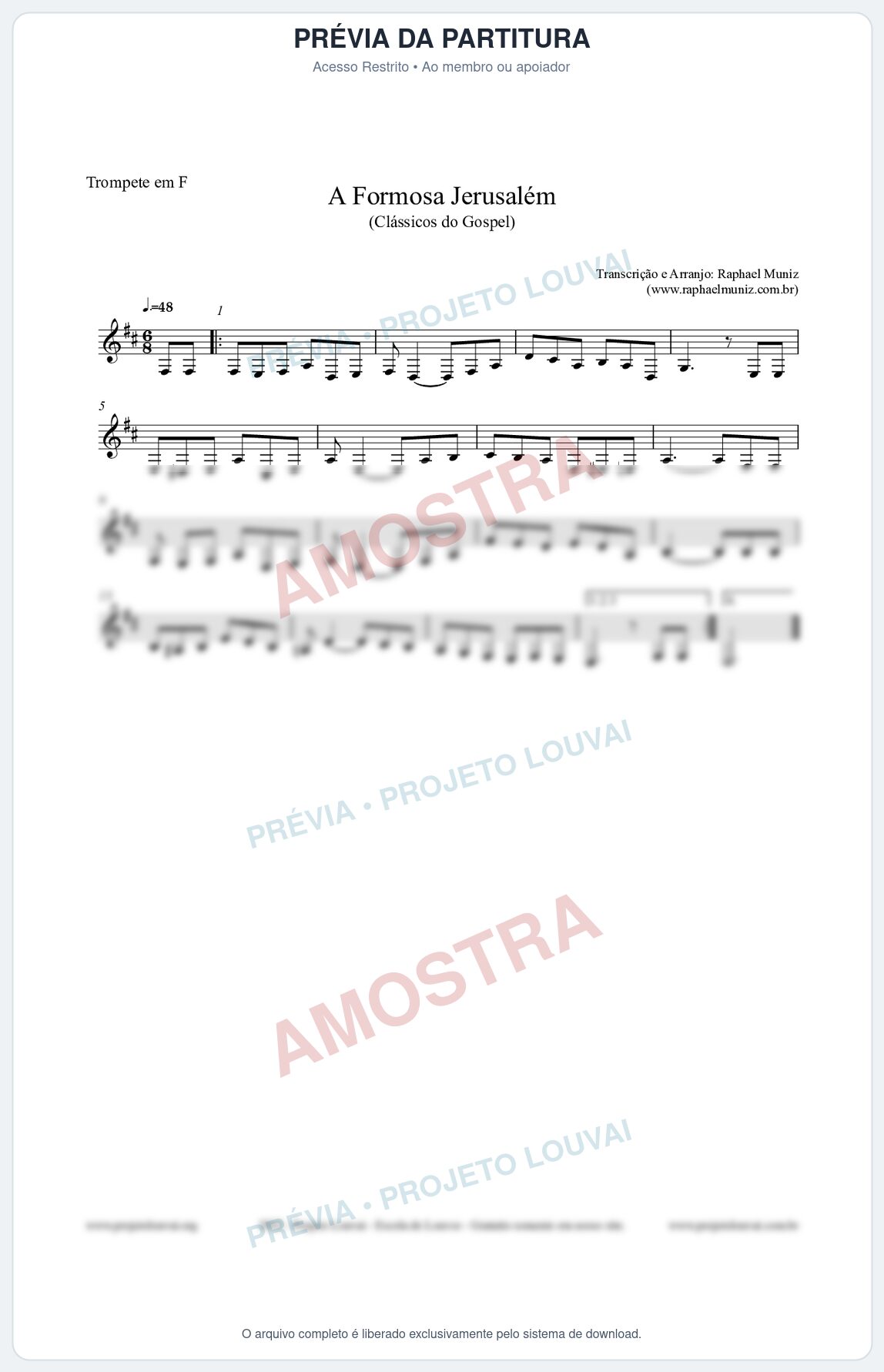 Prévia protegida da primeira página da partitura Partitura para Trompete em F - A Formosa Jerusalém - Harpa Cristã nº26 - Clássicos do Gospel