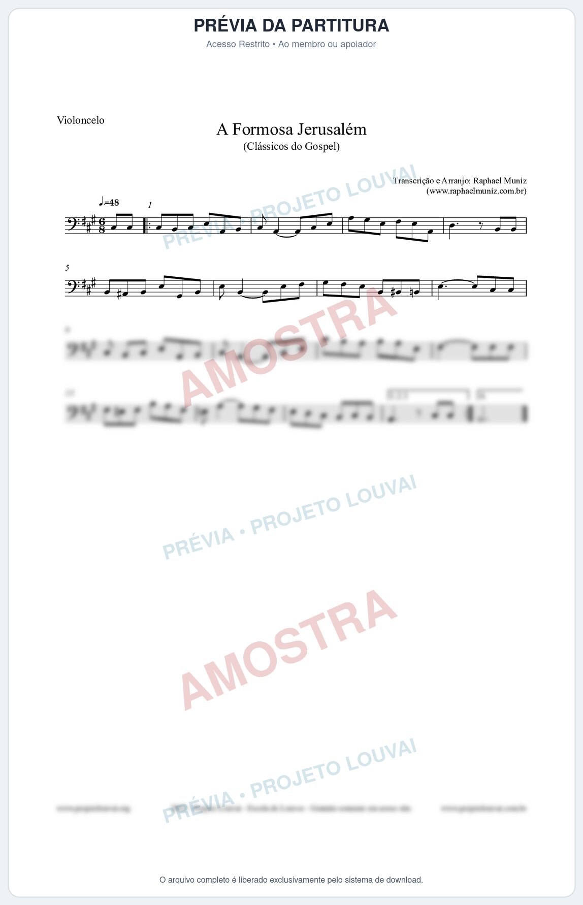 Prévia protegida da primeira página da partitura Partitura para Violoncelo - A Formosa Jerusalém - Harpa Cristã nº26 - Clássicos do Gospel