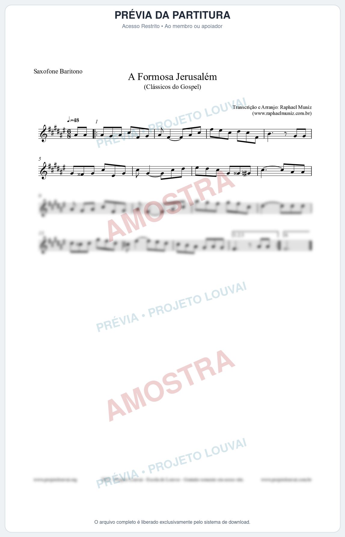 Prévia protegida da primeira página da partitura Partitura para Saxofone Barítono - A Formosa Jerusalém - Harpa Cristã nº26 - Clássicos do Gospel