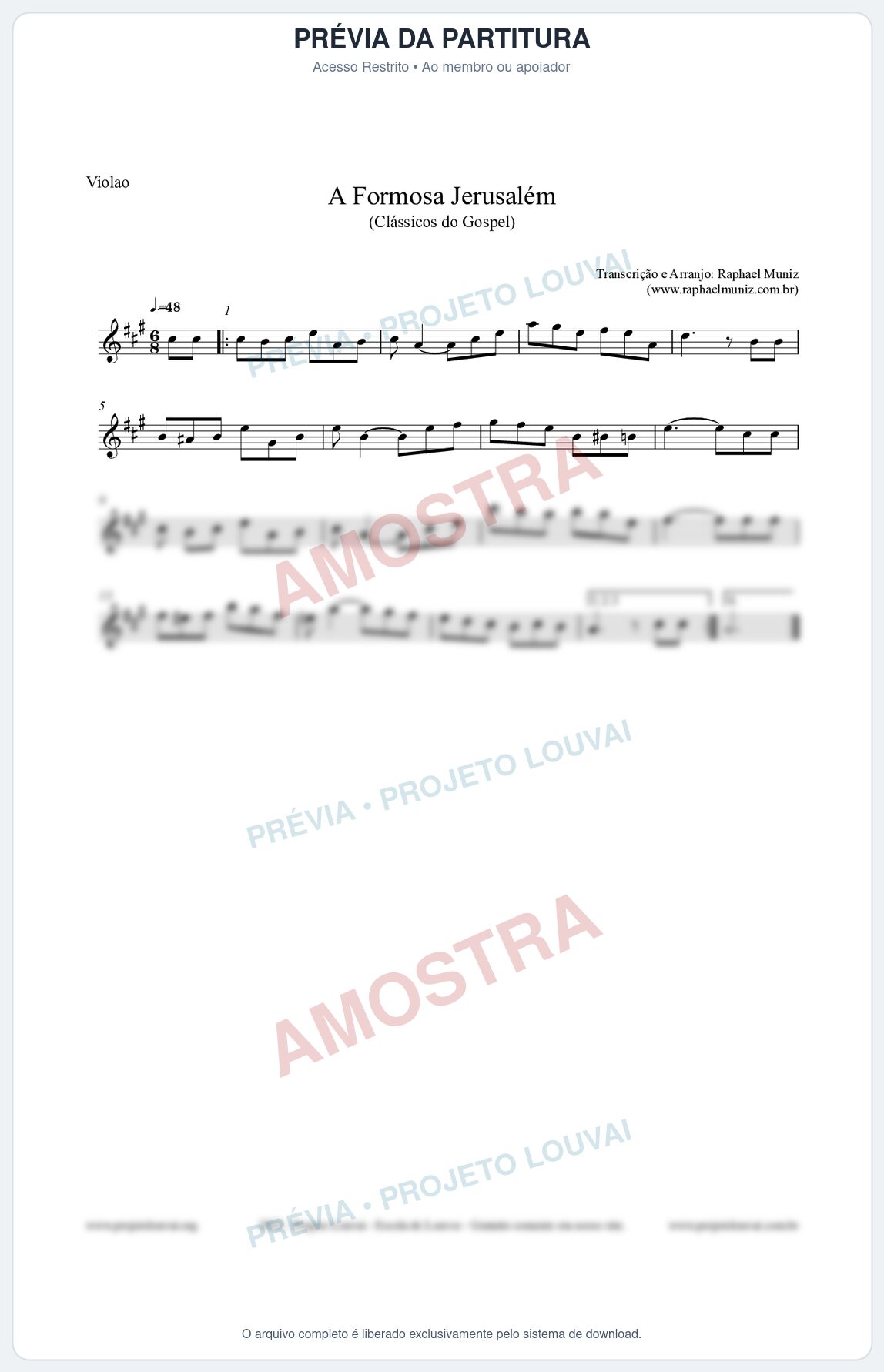 Prévia protegida da primeira página da partitura Partitura para Violão - A Formosa Jerusalém - Harpa Cristã nº26 - Clássicos do Gospel