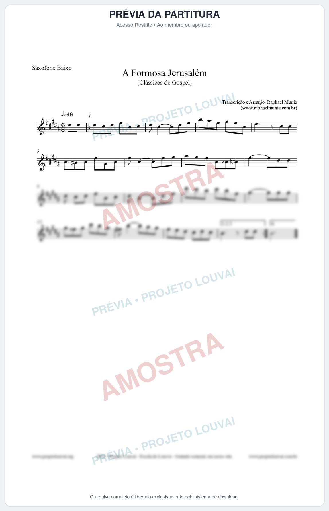 Prévia protegida da primeira página da partitura Partitura para Saxofone Baixo - A Formosa Jerusalém - Harpa Cristã nº26 - Clássicos do Gospel