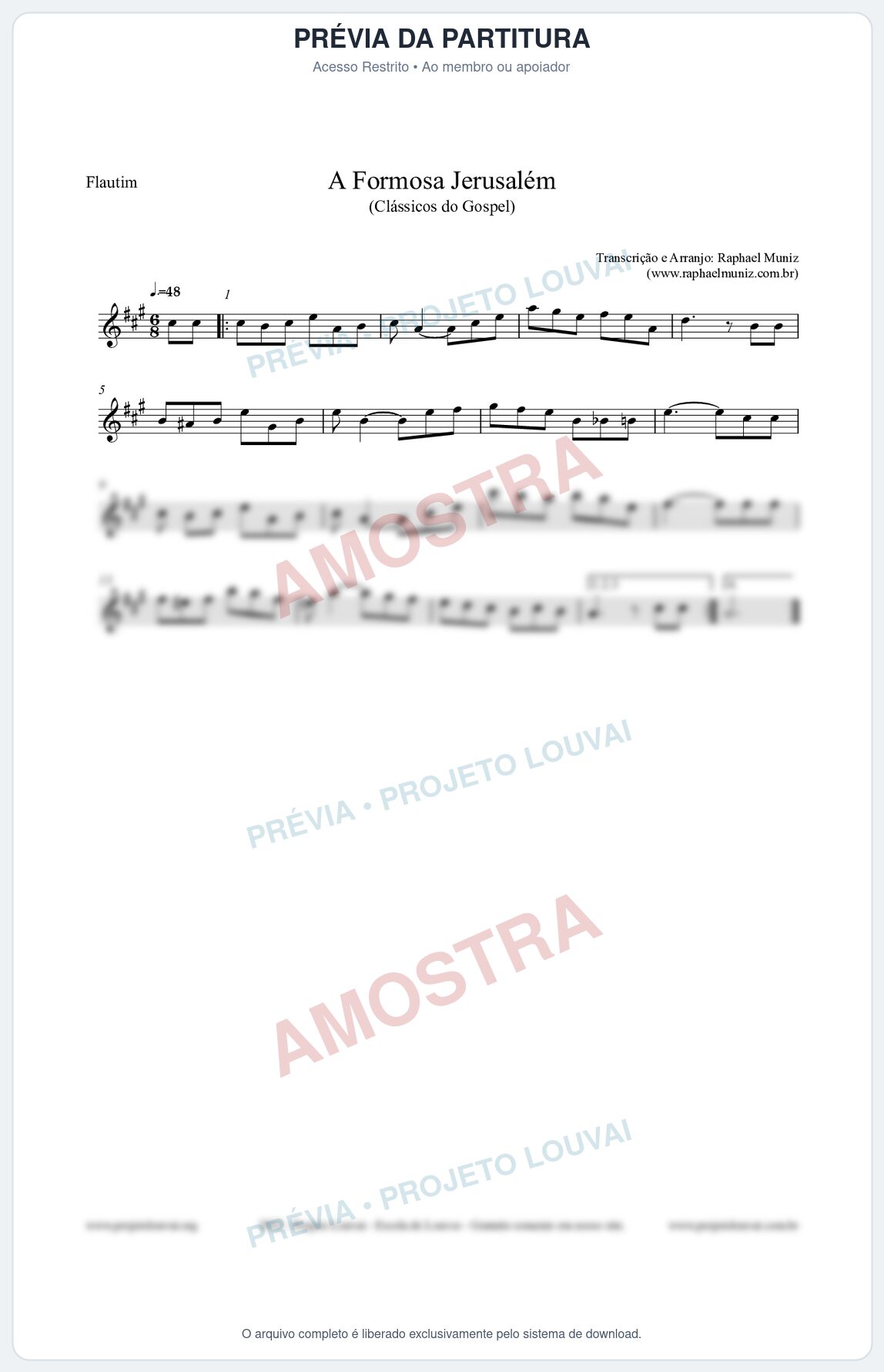 Prévia protegida da primeira página da partitura Partitura para Flautim - A Formosa Jerusalém - Harpa Cristã nº26 - Clássicos do Gospel