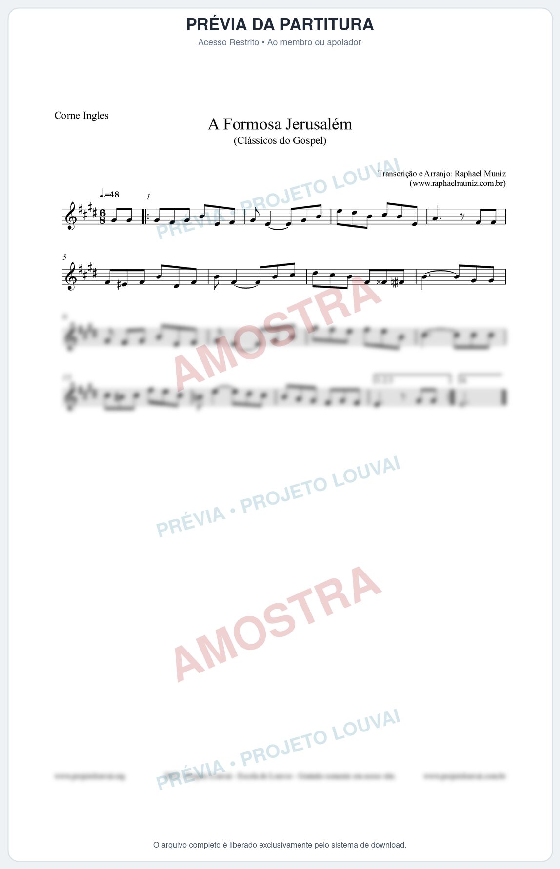Prévia protegida da primeira página da partitura Partitura para Corne Inglês - A Formosa Jerusalém - Harpa Cristã nº26 - Clássicos do Gospel