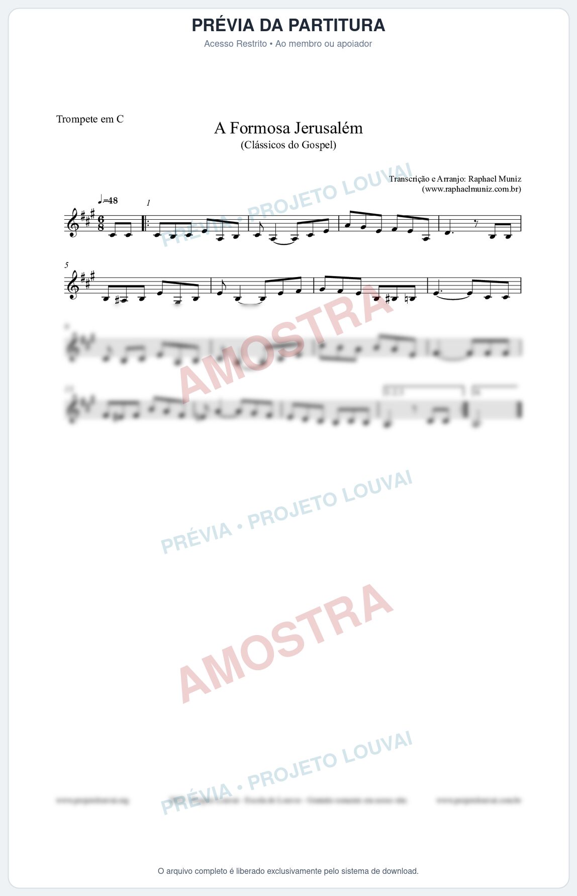 Prévia protegida da primeira página da partitura Partitura para Trompete em C - A Formosa Jerusalém - Harpa Cristã nº26 - Clássicos do Gospel
