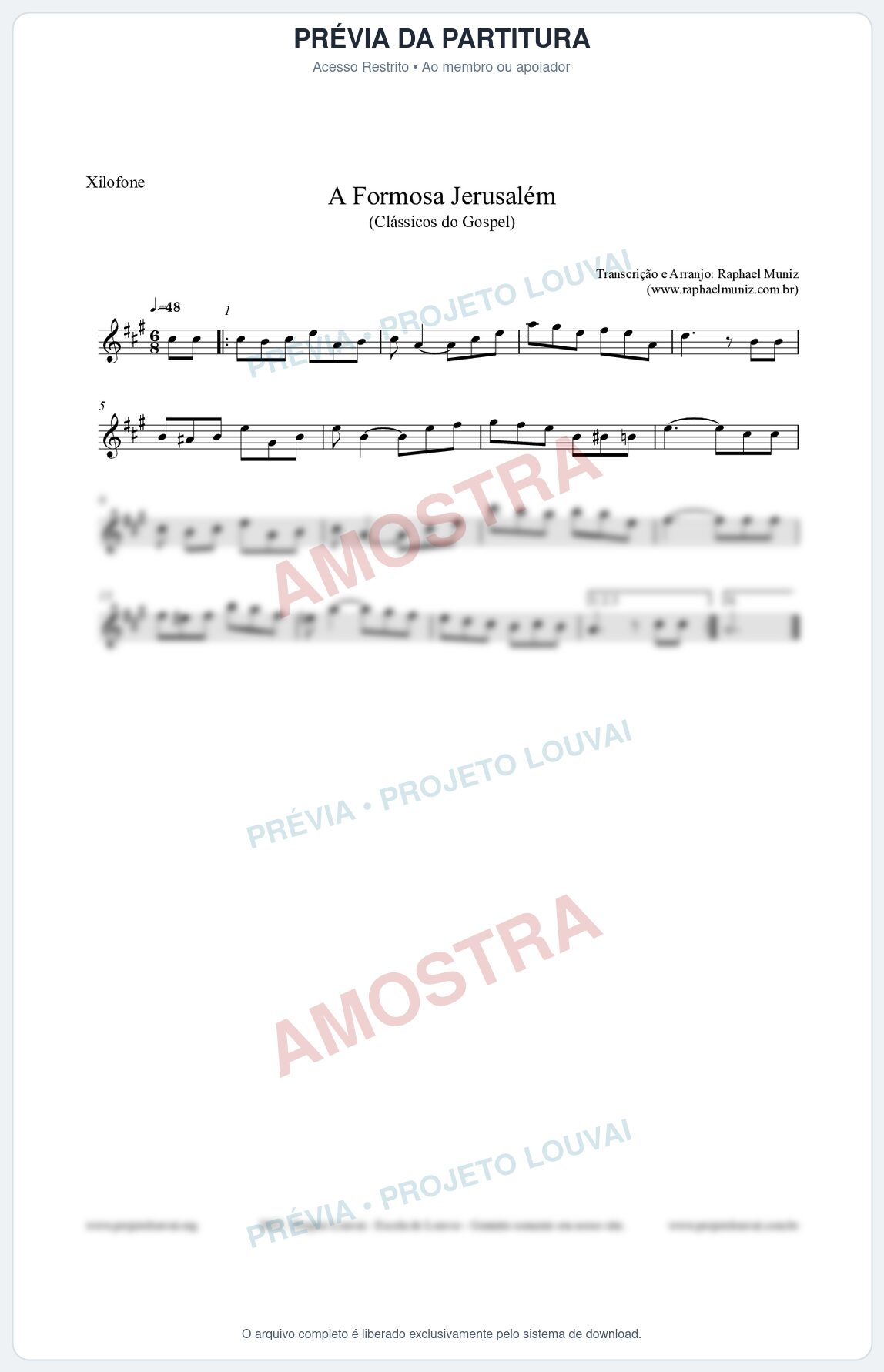 Prévia protegida da primeira página da partitura Partitura para Xilofone - A Formosa Jerusalém - Harpa Cristã nº26 - Clássicos do Gospel
