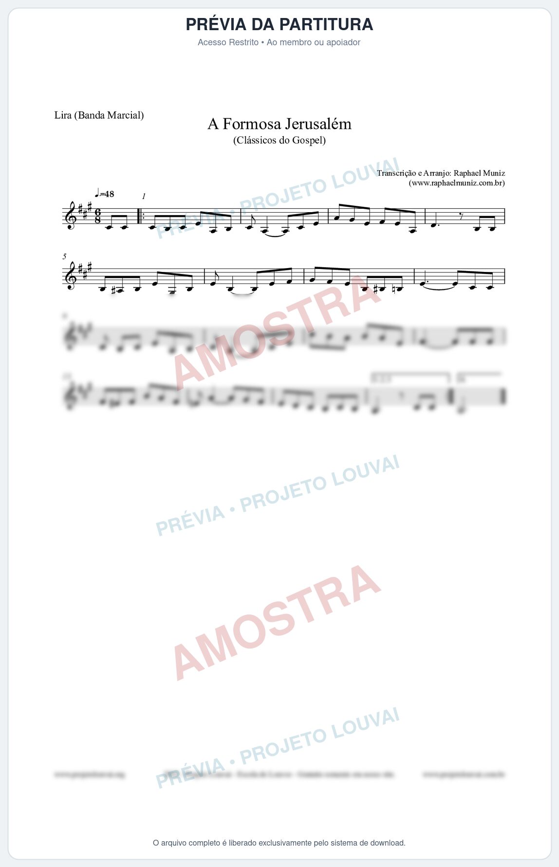 Prévia protegida da primeira página da partitura Partitura para Lira (Banda Marcial) - A Formosa Jerusalém - Harpa Cristã nº26 - Clássicos do Gospel