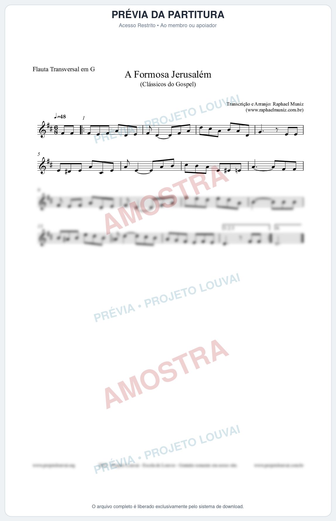 Prévia protegida da primeira página da partitura Partitura para Flauta Transversal em G - A Formosa Jerusalém - Harpa Cristã nº26 - Clássicos do Gospel