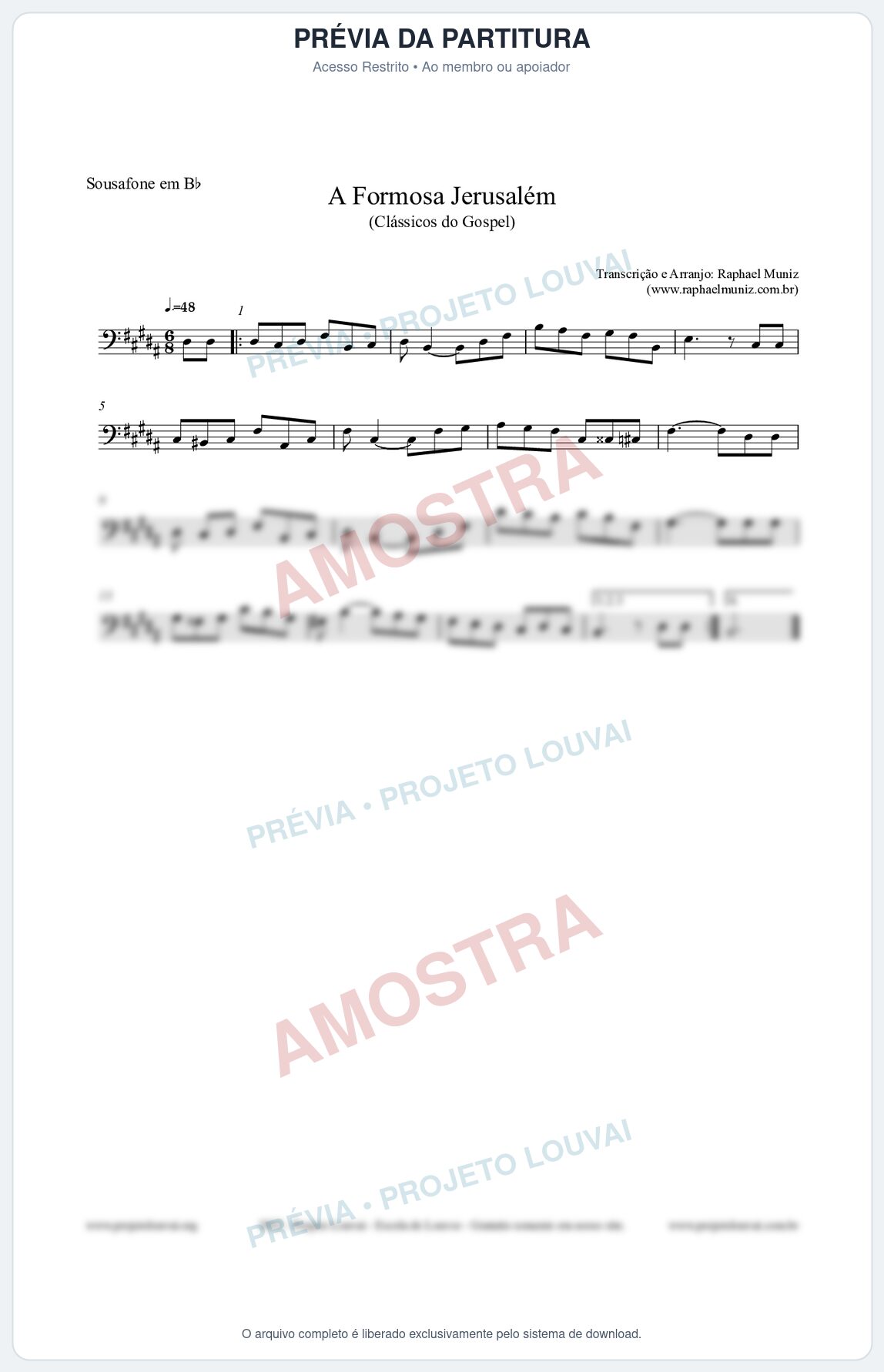 Prévia protegida da primeira página da partitura Partitura para Sousafone em Bb - A Formosa Jerusalém - Harpa Cristã nº26 - Clássicos do Gospel