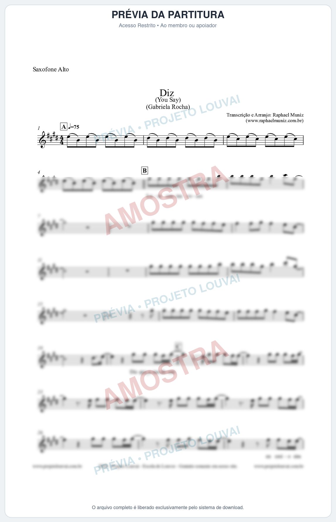 Prévia protegida da primeira página da partitura Partitura para Saxofone Alto - Diz (You Say) - Gabriela Rocha