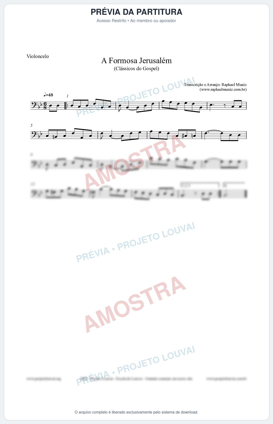 Prévia protegida da primeira página da partitura Partitura para Violoncelo - A Formosa Jerusalém - Harpa Cristã nº26 - Clássicos do Gospel