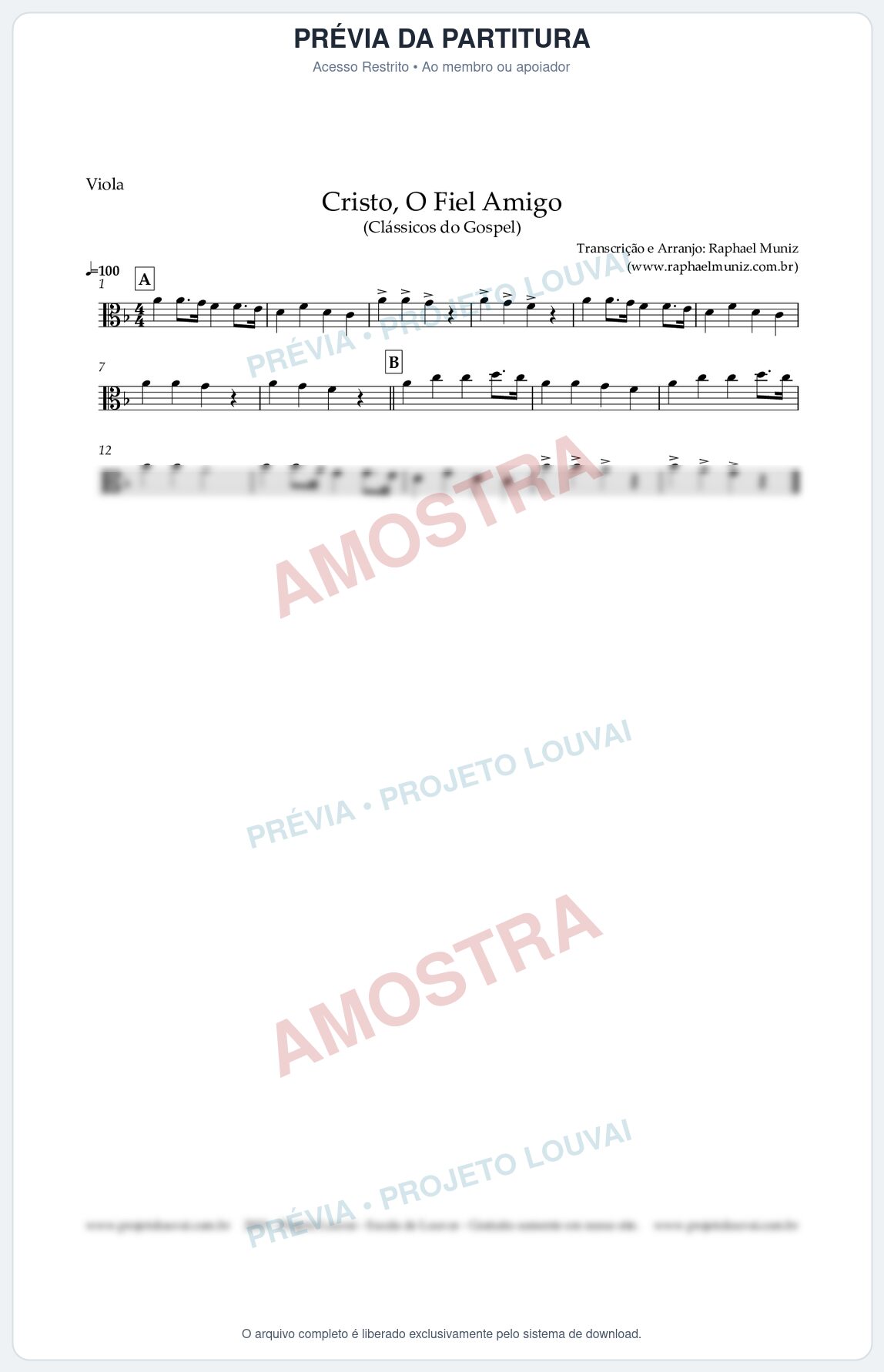 Prévia protegida da primeira página da partitura Partitura para Viola - Cristo, O Fiel Amigo - Harpa Cristã nº8 - Clássicos do Gospel