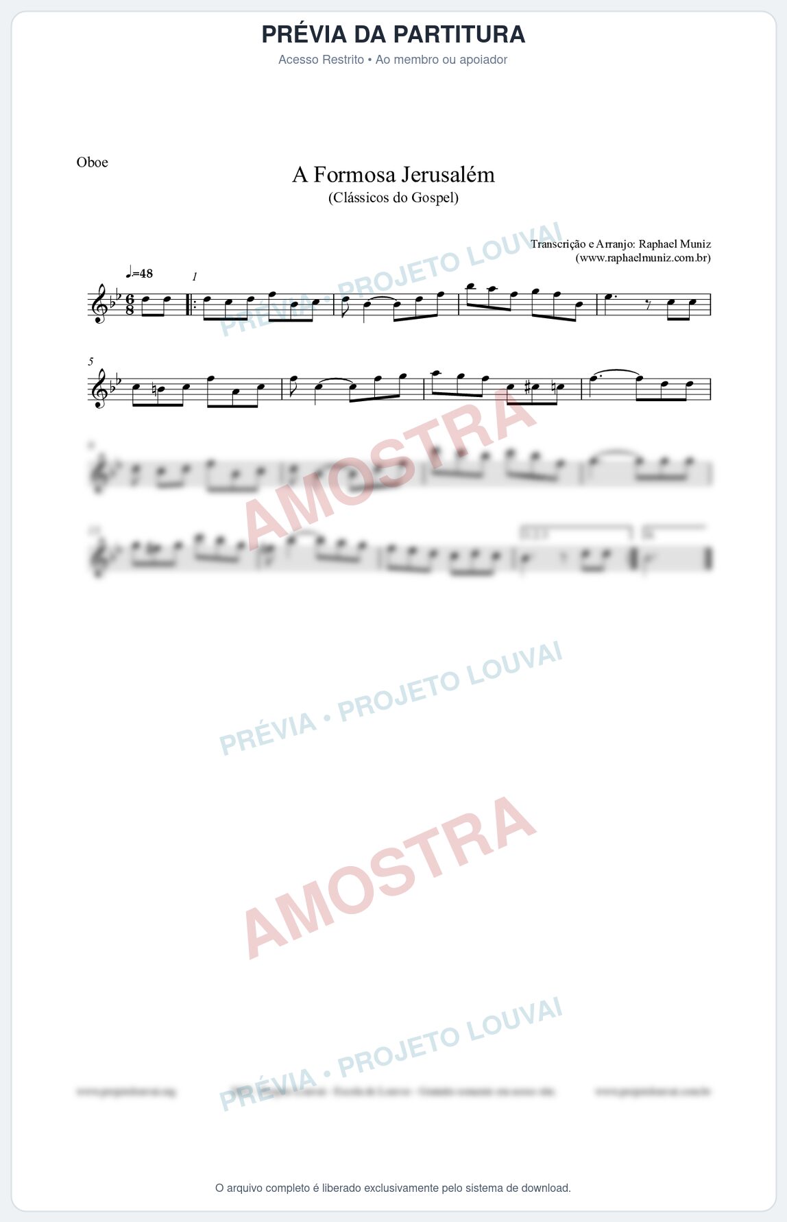 Prévia protegida da primeira página da partitura Partitura para Oboé - A Formosa Jerusalém - Harpa Cristã nº26 - Clássicos do Gospel
