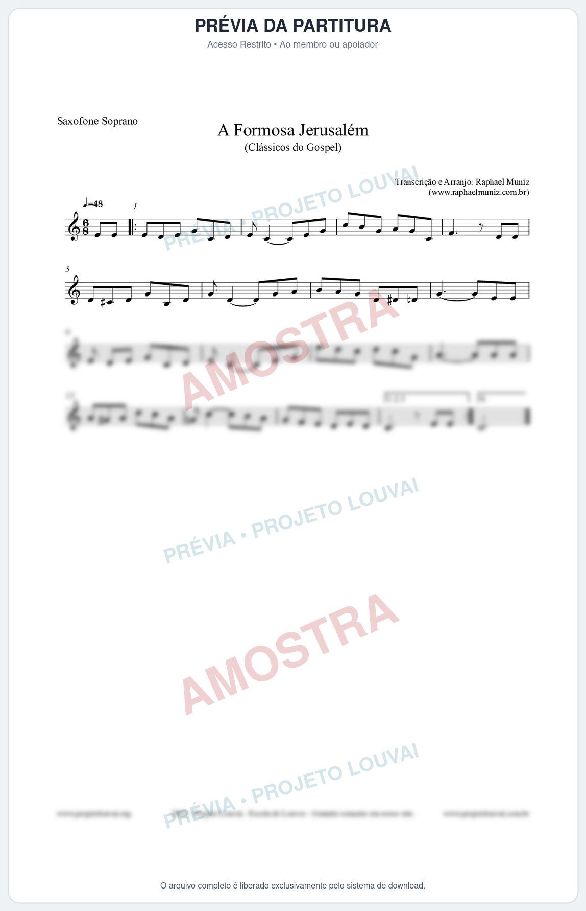 Prévia protegida da primeira página da partitura Partitura para Saxofone Soprano - A Formosa Jerusalém - Harpa Cristã nº26 - Clássicos do Gospel