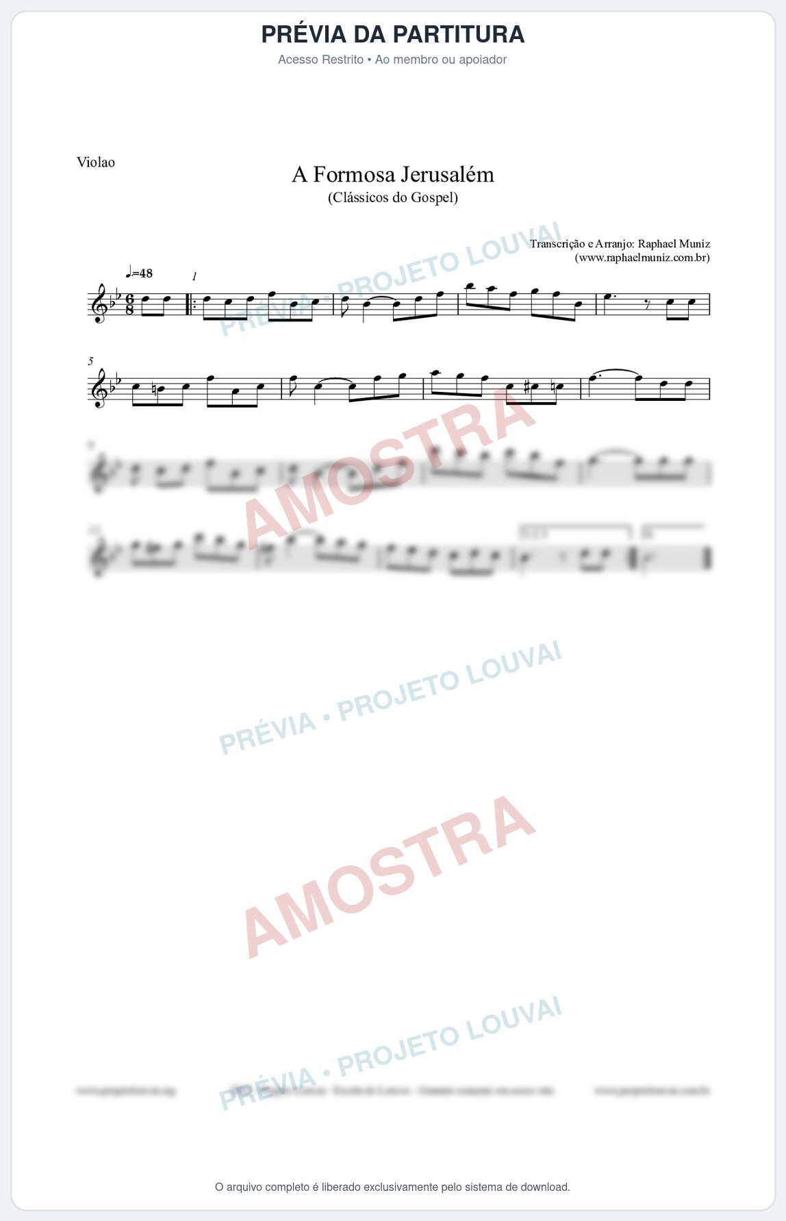 Prévia protegida da primeira página da partitura Partitura para Violão - A Formosa Jerusalém - Harpa Cristã nº26 - Clássicos do Gospel