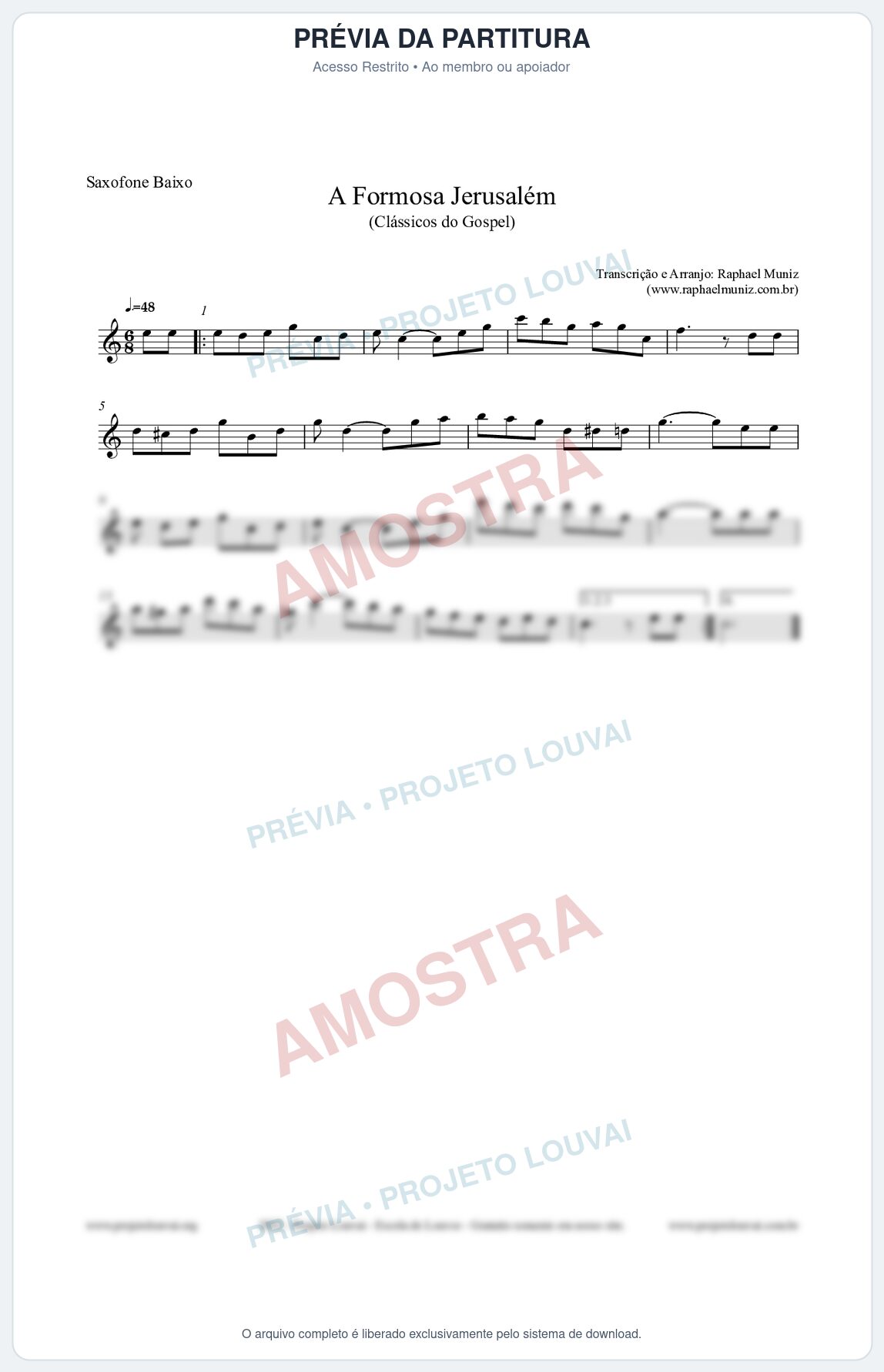 Prévia protegida da primeira página da partitura Partitura para Saxofone Baixo - A Formosa Jerusalém - Harpa Cristã nº26 - Clássicos do Gospel