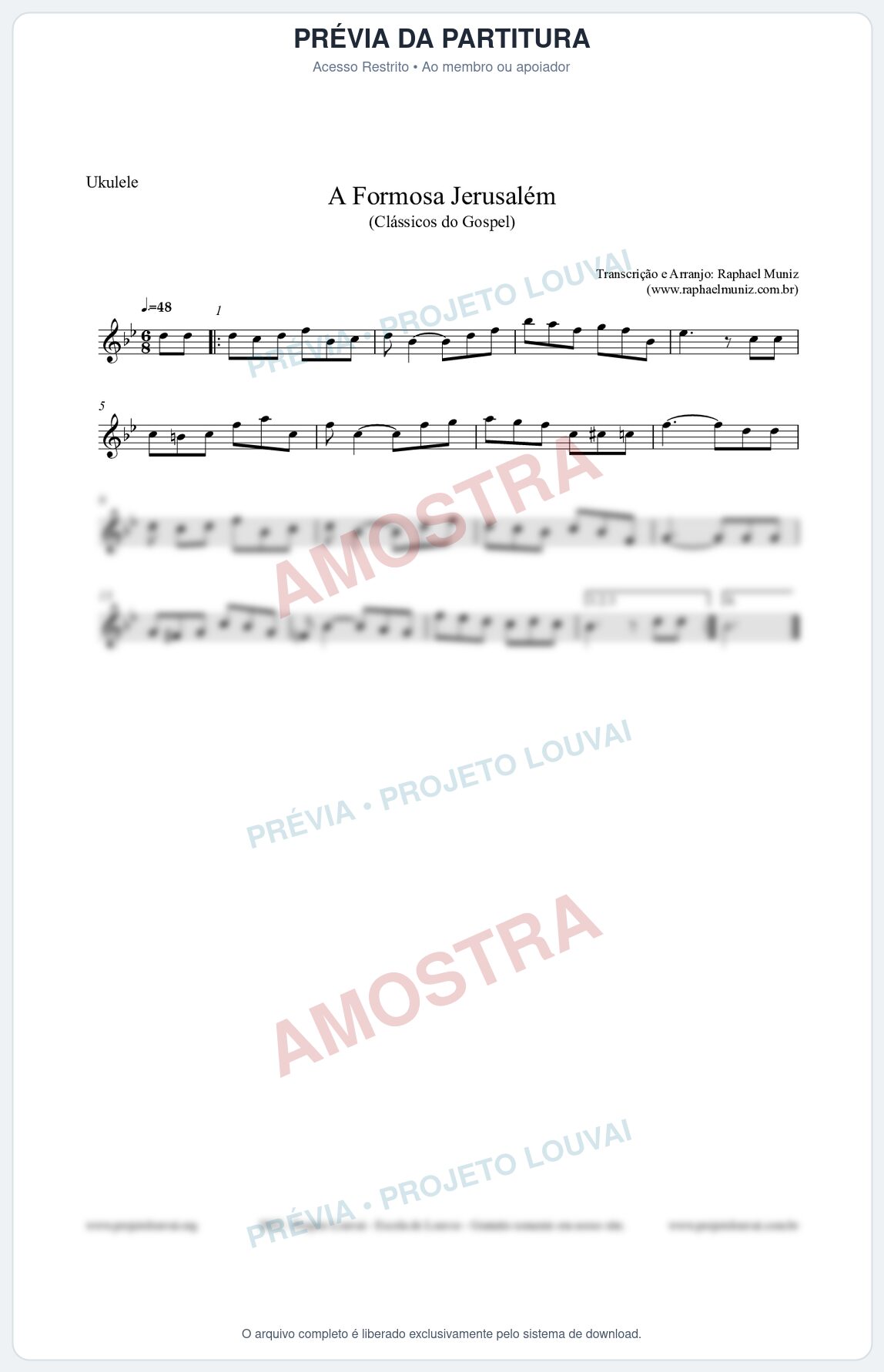 Prévia protegida da primeira página da partitura Partitura para Ukulele - A Formosa Jerusalém - Harpa Cristã nº26 - Clássicos do Gospel