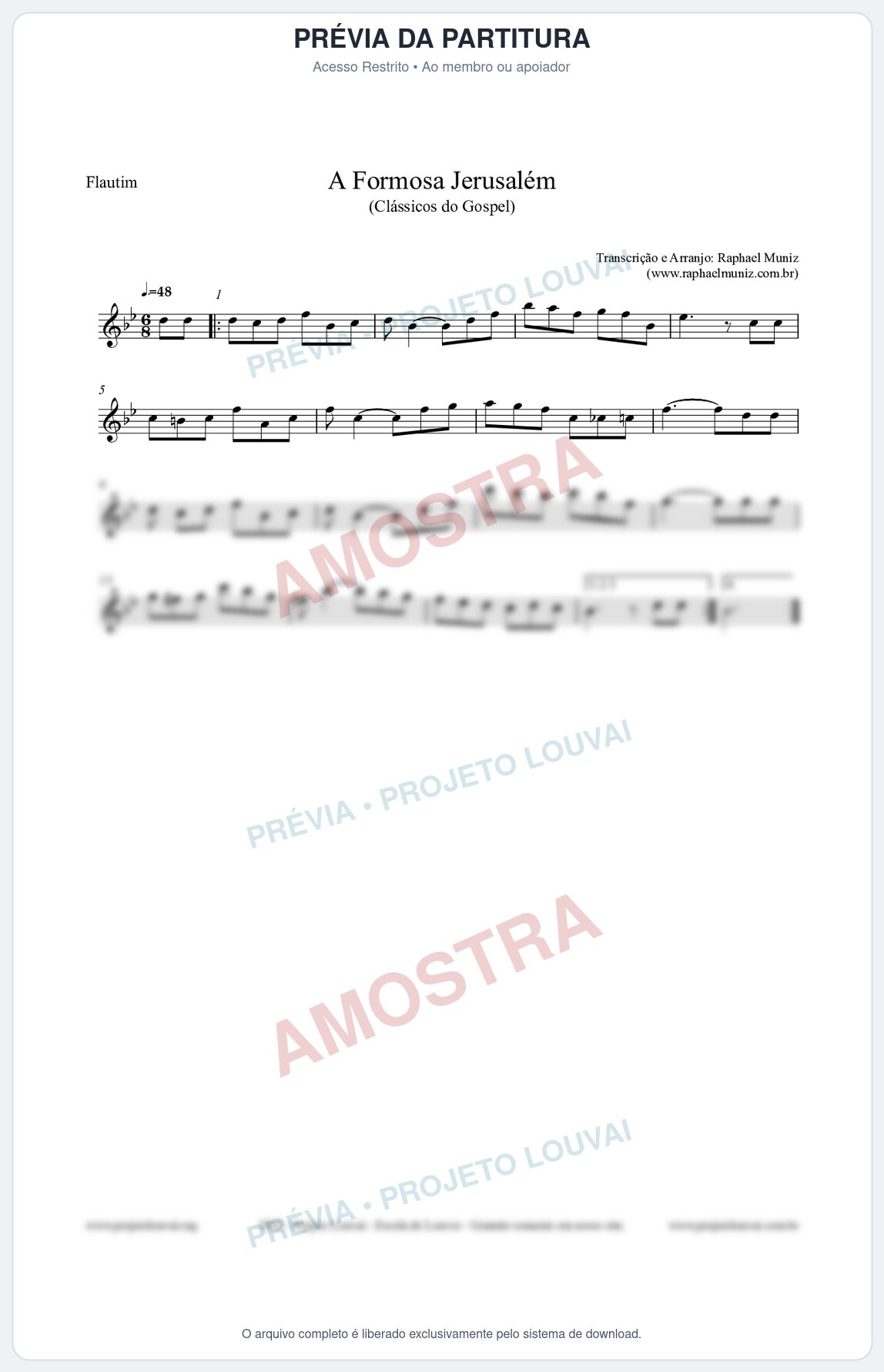 Prévia protegida da primeira página da partitura Partitura para Flautim - A Formosa Jerusalém - Harpa Cristã nº26 - Clássicos do Gospel