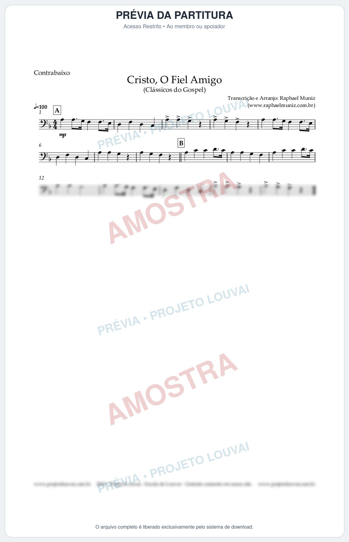 Prévia protegida da primeira página da partitura Partitura para Contrabaixo Acústico - Cristo, O Fiel Amigo - Harpa Cristã nº8 - Clássicos do Gospel