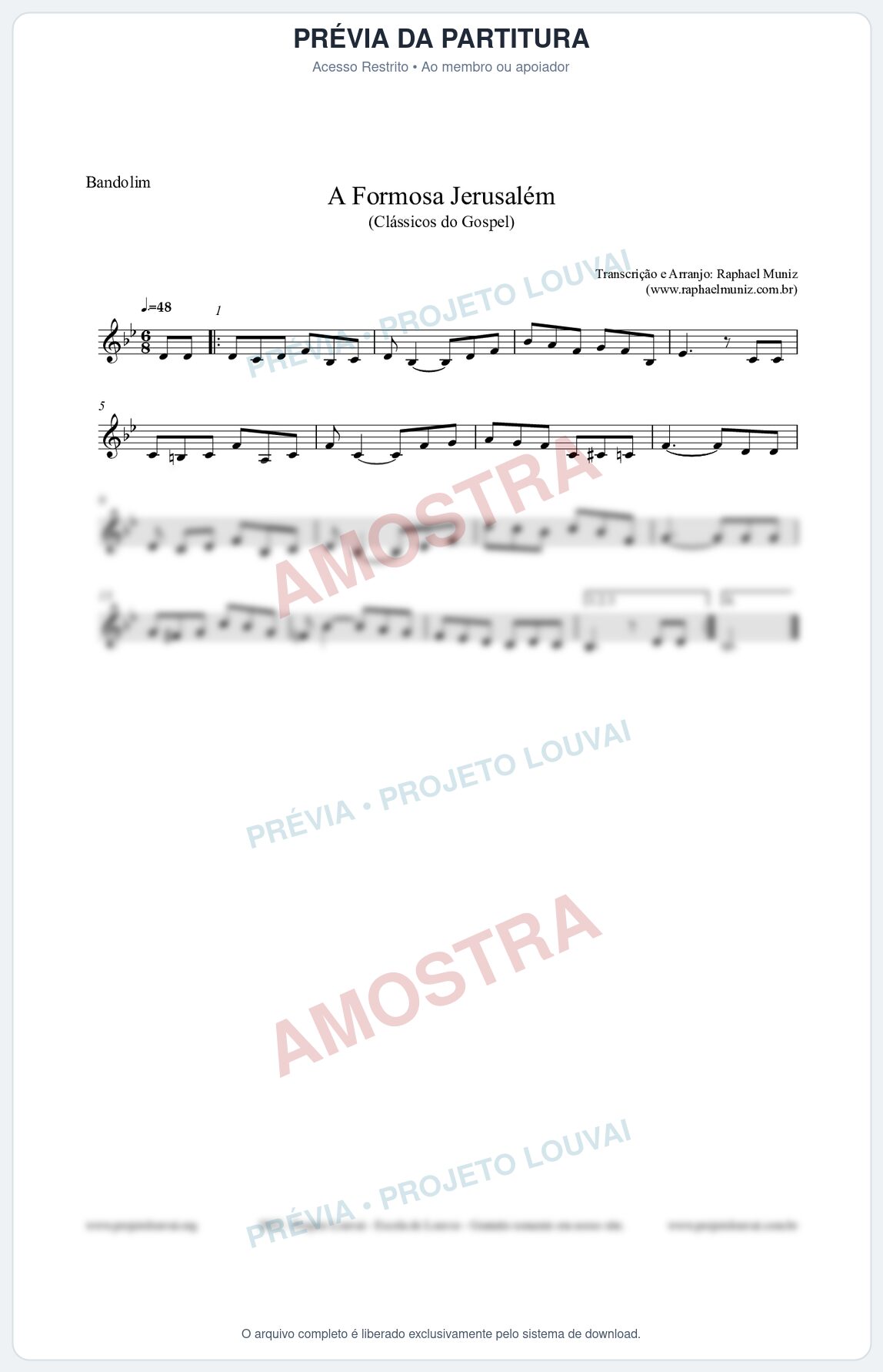 Prévia protegida da primeira página da partitura Partitura para Bandolim - A Formosa Jerusalém - Harpa Cristã nº26 - Clássicos do Gospel