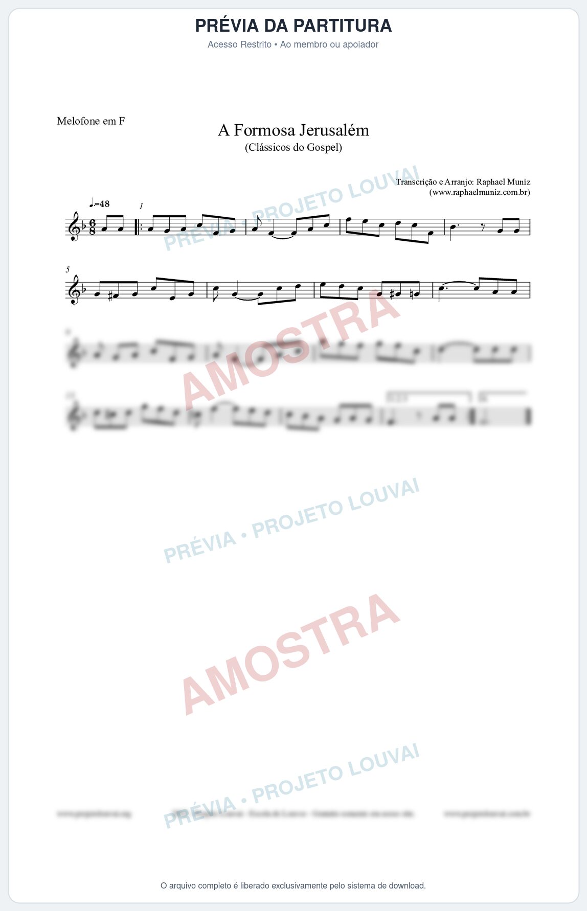 Prévia protegida da primeira página da partitura Partitura para Melofone em F - A Formosa Jerusalém - Harpa Cristã nº26 - Clássicos do Gospel