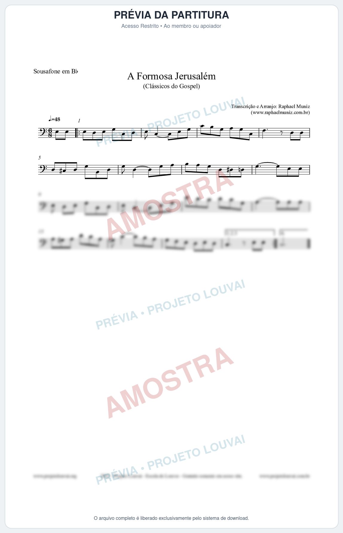 Prévia protegida da primeira página da partitura Partitura para Sousafone em Bb - A Formosa Jerusalém - Harpa Cristã nº26 - Clássicos do Gospel