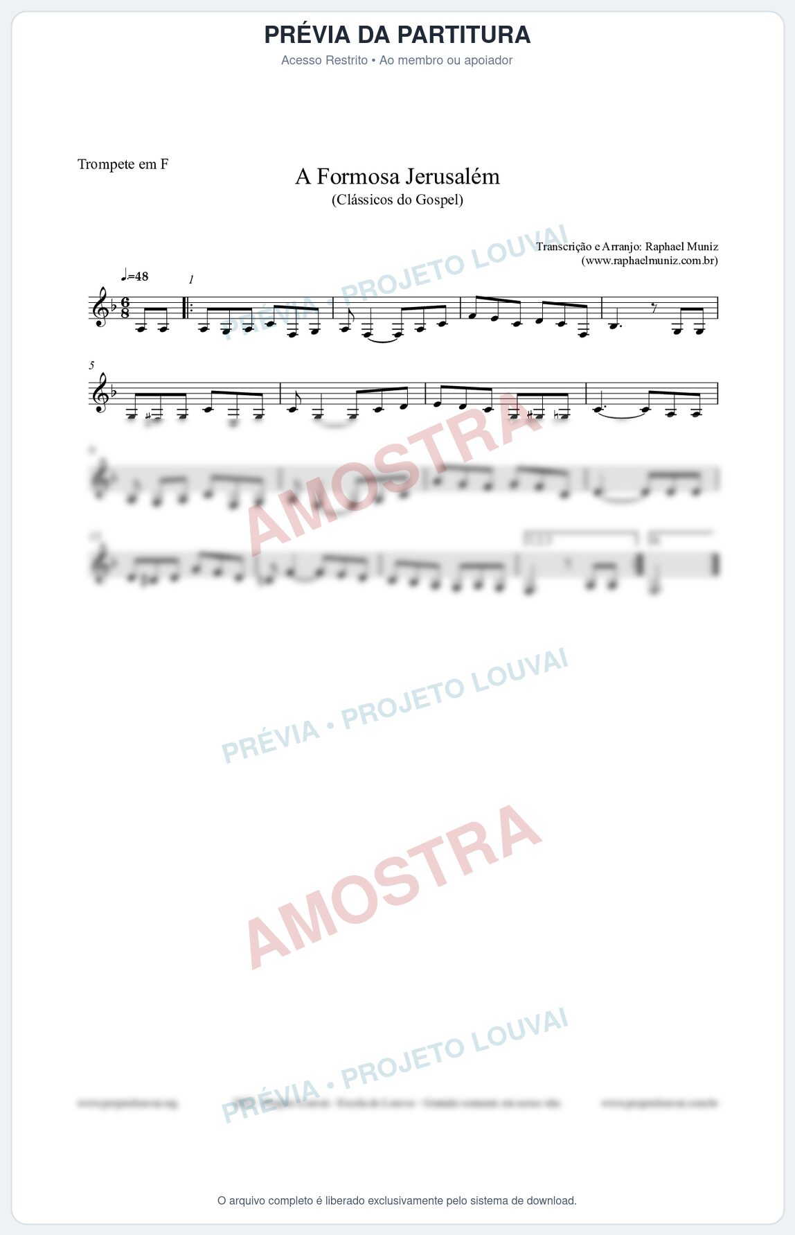 Prévia protegida da primeira página da partitura Partitura para Trompete em F - A Formosa Jerusalém - Harpa Cristã nº26 - Clássicos do Gospel