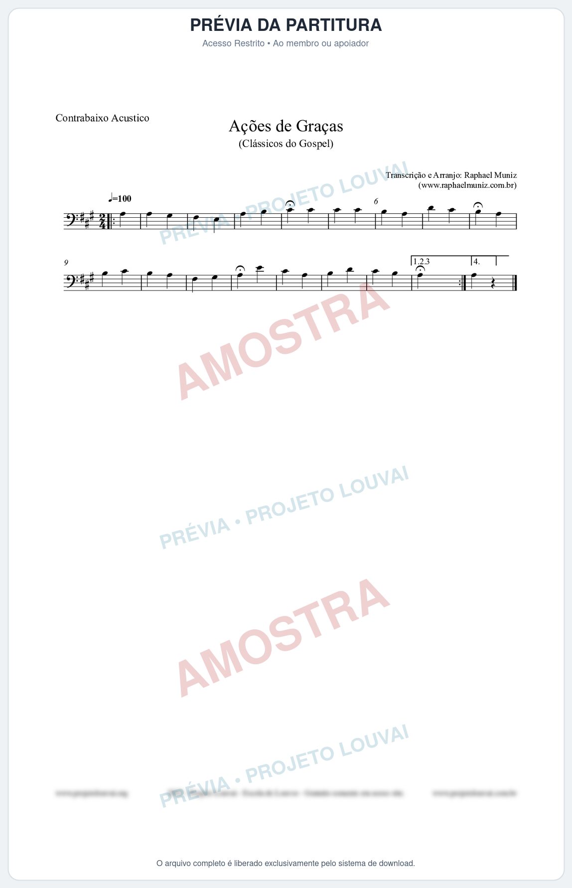Prévia protegida da primeira página da partitura Partitura para Contrabaixo Acústico - Ações de Graças - Salmos e Hinos nº20 - Clássicos do Gospel