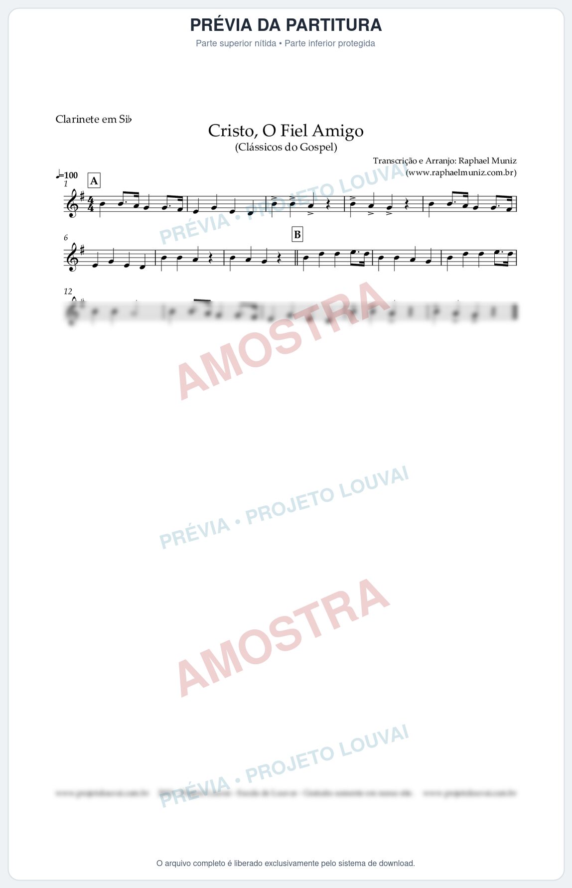 Prévia protegida da primeira página da partitura Partitura para Clarinete em Bb - Cristo, O Fiel Amigo - Harpa Cristã nº8 - Clássicos do Gospel