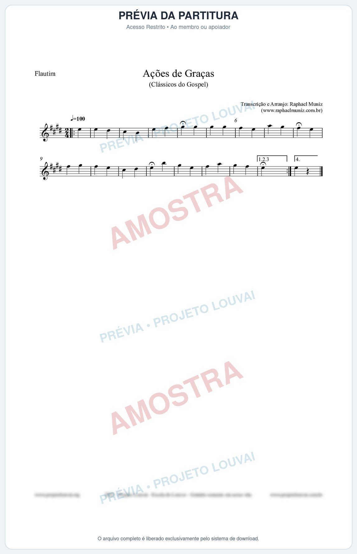 Prévia protegida da primeira página da partitura Partitura para Flautim - Ações de Graças - Salmos e Hinos nº20 - Clássicos do Gospel