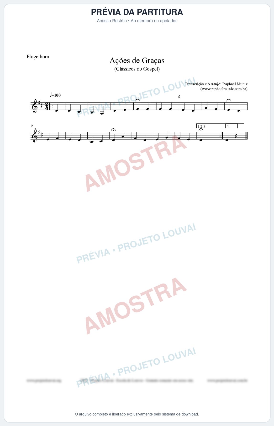 Prévia protegida da primeira página da partitura Partitura para Flugelhorn - Ações de Graças - Salmos e Hinos nº20 - Clássicos do Gospel