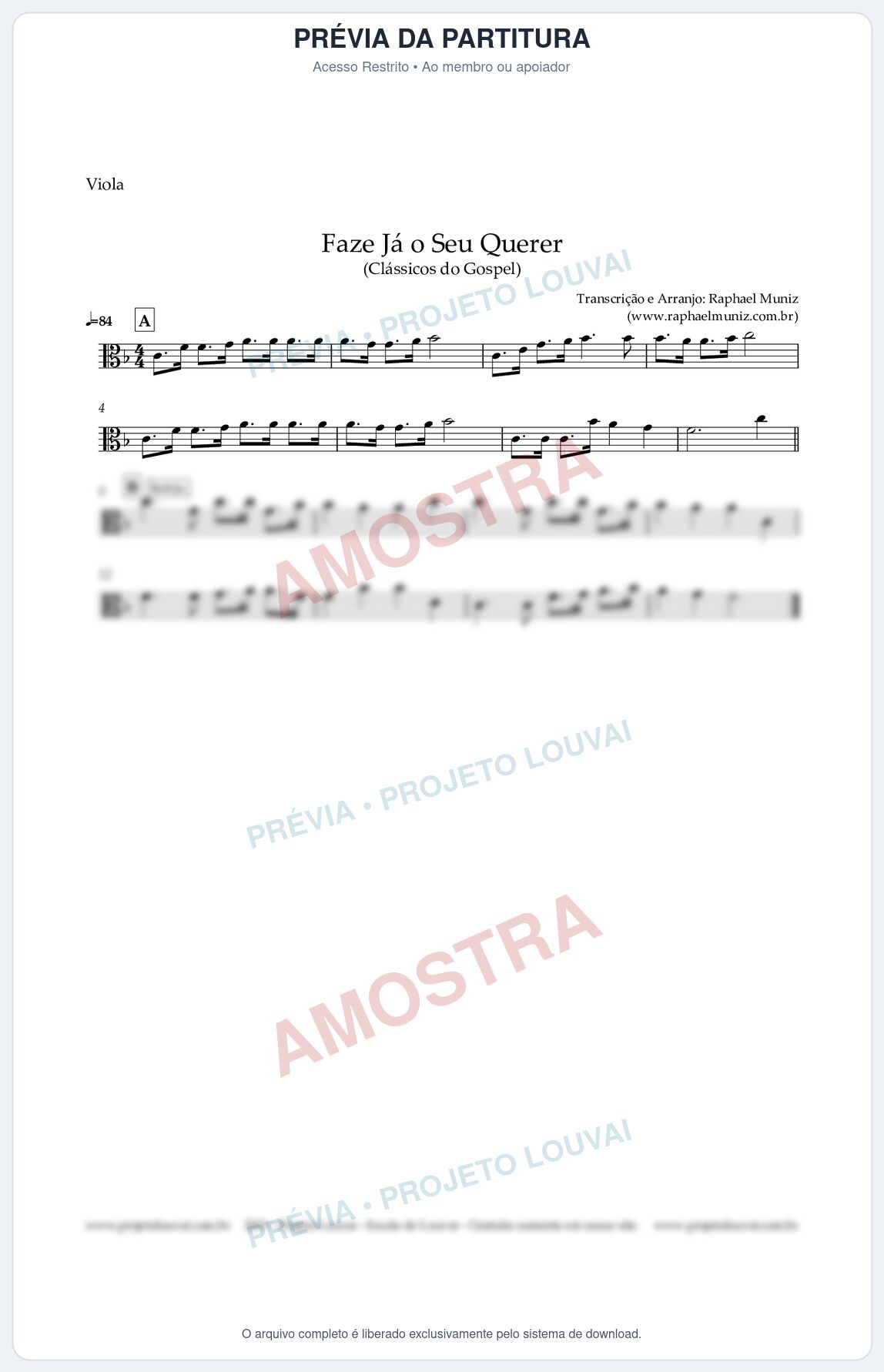 Prévia protegida da primeira página da partitura Partitura para Viola - Faze Já o Seu Querer - Harpa Cristã nº 440 - Clássicos do Gospel