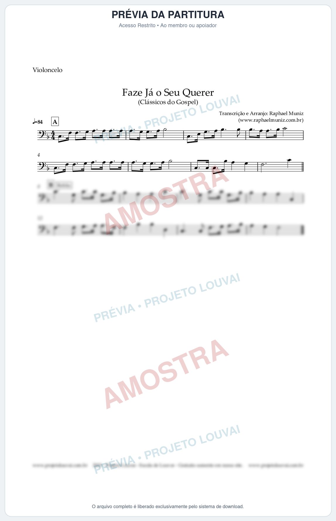 Prévia protegida da primeira página da partitura Partitura para Violoncelo - Faze Já o Seu Querer - Harpa Cristã nº 440 - Clássicos do Gospel