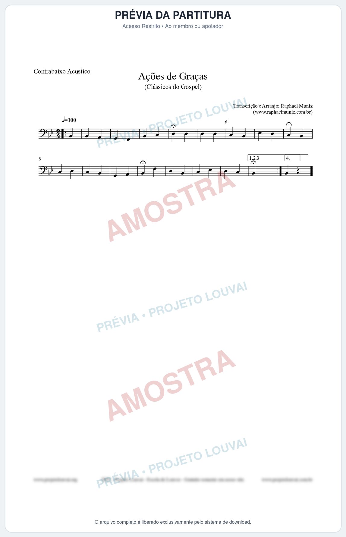 Prévia protegida da primeira página da partitura Partitura para Contrabaixo Acústico - Ações de Graças - Salmos e Hinos nº20 - Clássicos do Gospel