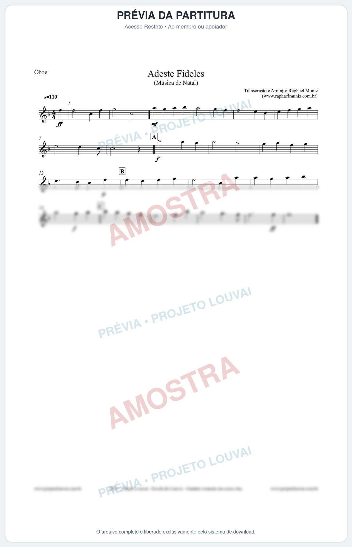 Prévia protegida da primeira página da partitura Partitura para Oboé - Adeste Fideles - Músicas de Natal