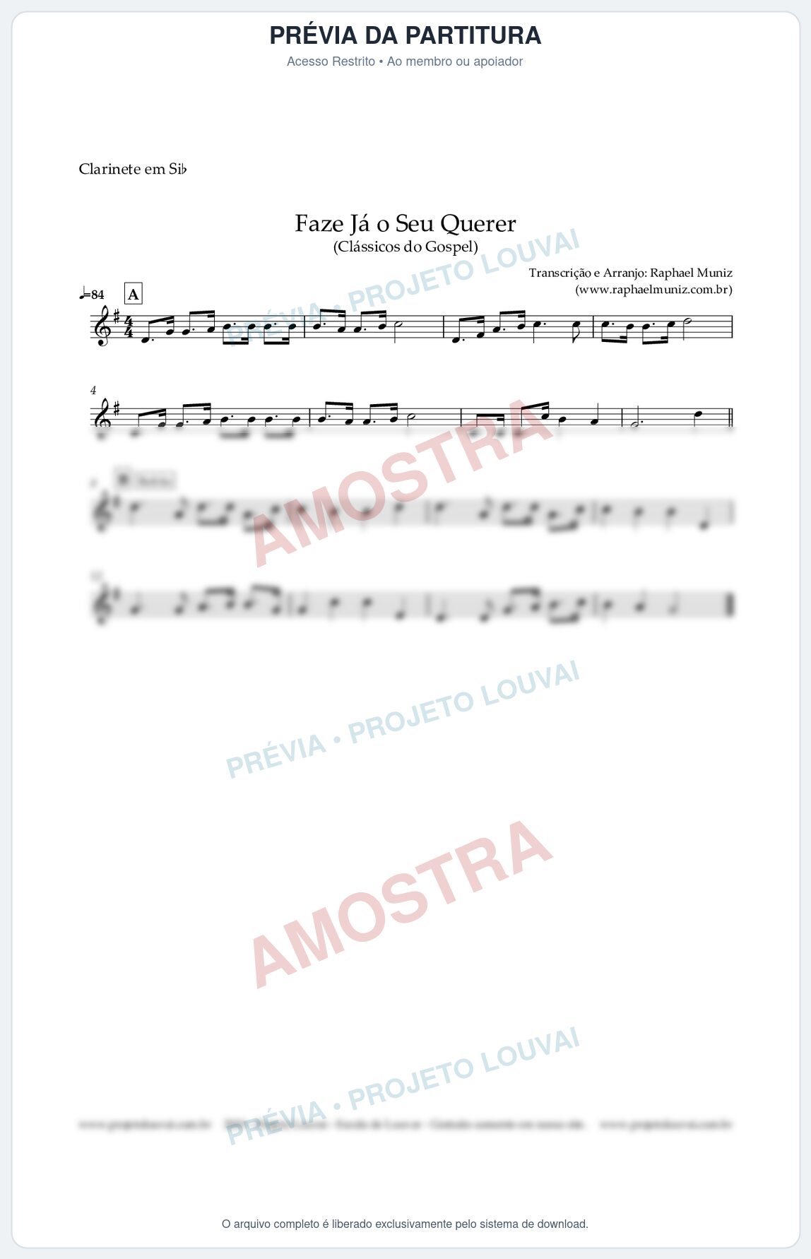Prévia protegida da primeira página da partitura Partitura para Clarinete em Bb - Faze Já o Seu Querer - Harpa Cristã nº 440 - Clássicos do Gospel