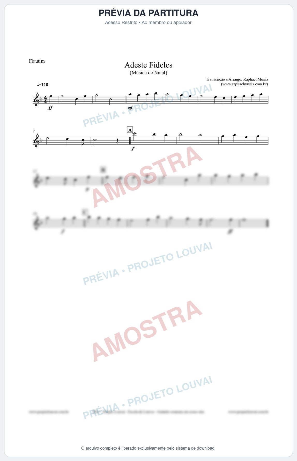 Prévia protegida da primeira página da partitura Partitura para Flautim - Adeste Fideles - Músicas de Natal