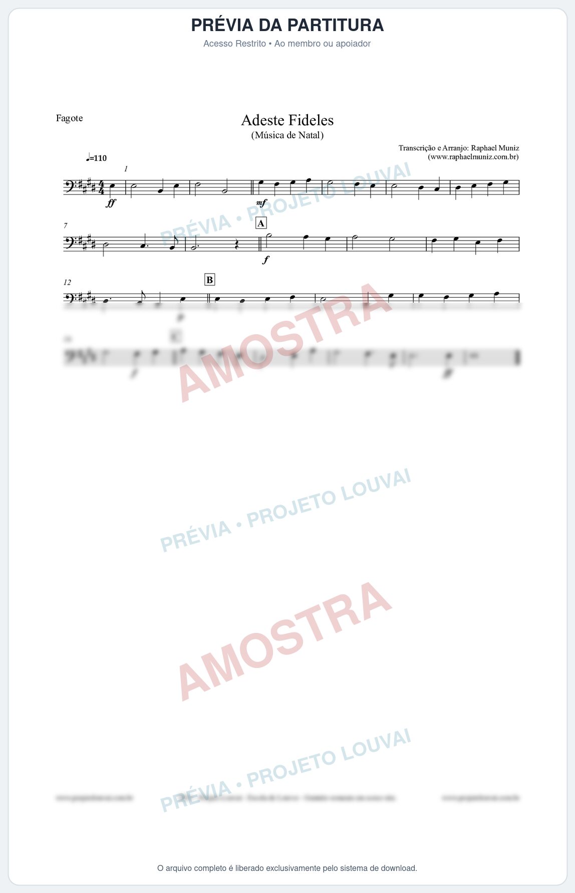 Prévia protegida da primeira página da partitura Partitura para Fagote - Adeste Fideles - Músicas de Natal
