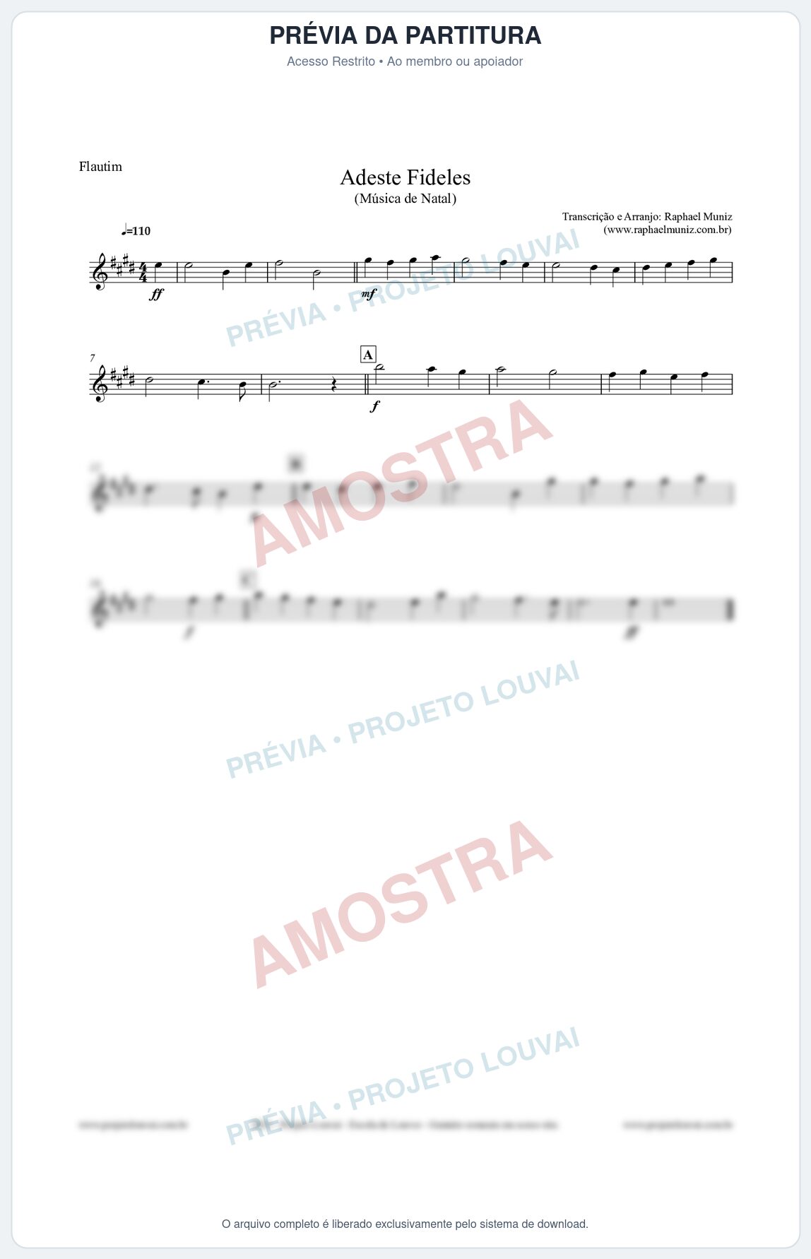 Prévia protegida da primeira página da partitura Partitura para Flautim - Adeste Fideles - Músicas de Natal