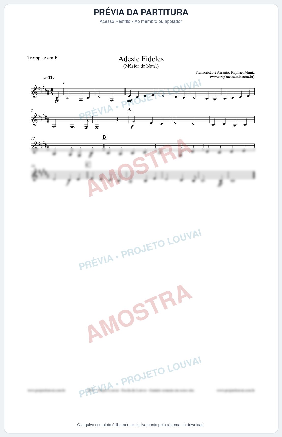 Prévia protegida da primeira página da partitura Partitura para Trompete em F - Adeste Fideles - Músicas de Natal