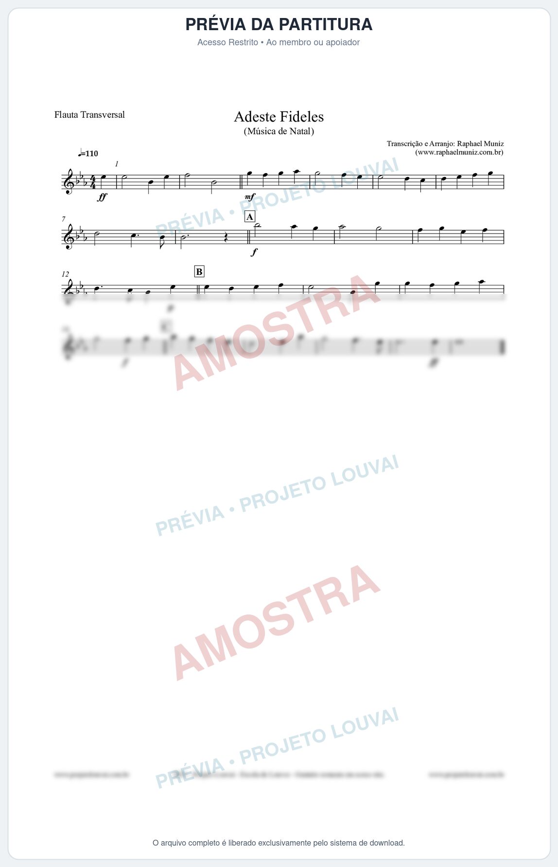 Prévia protegida da primeira página da partitura Partitura para Flauta Transversal - Adeste Fideles - Músicas de Natal