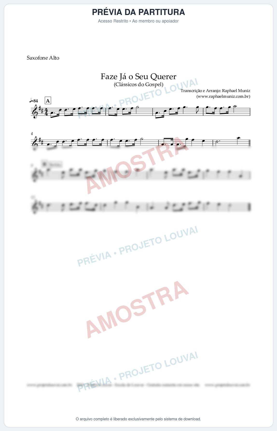 Prévia protegida da primeira página da partitura Partitura para Saxofone Alto - Faze Já o Seu Querer - Harpa Cristã nº 440 - Clássicos do Gospel