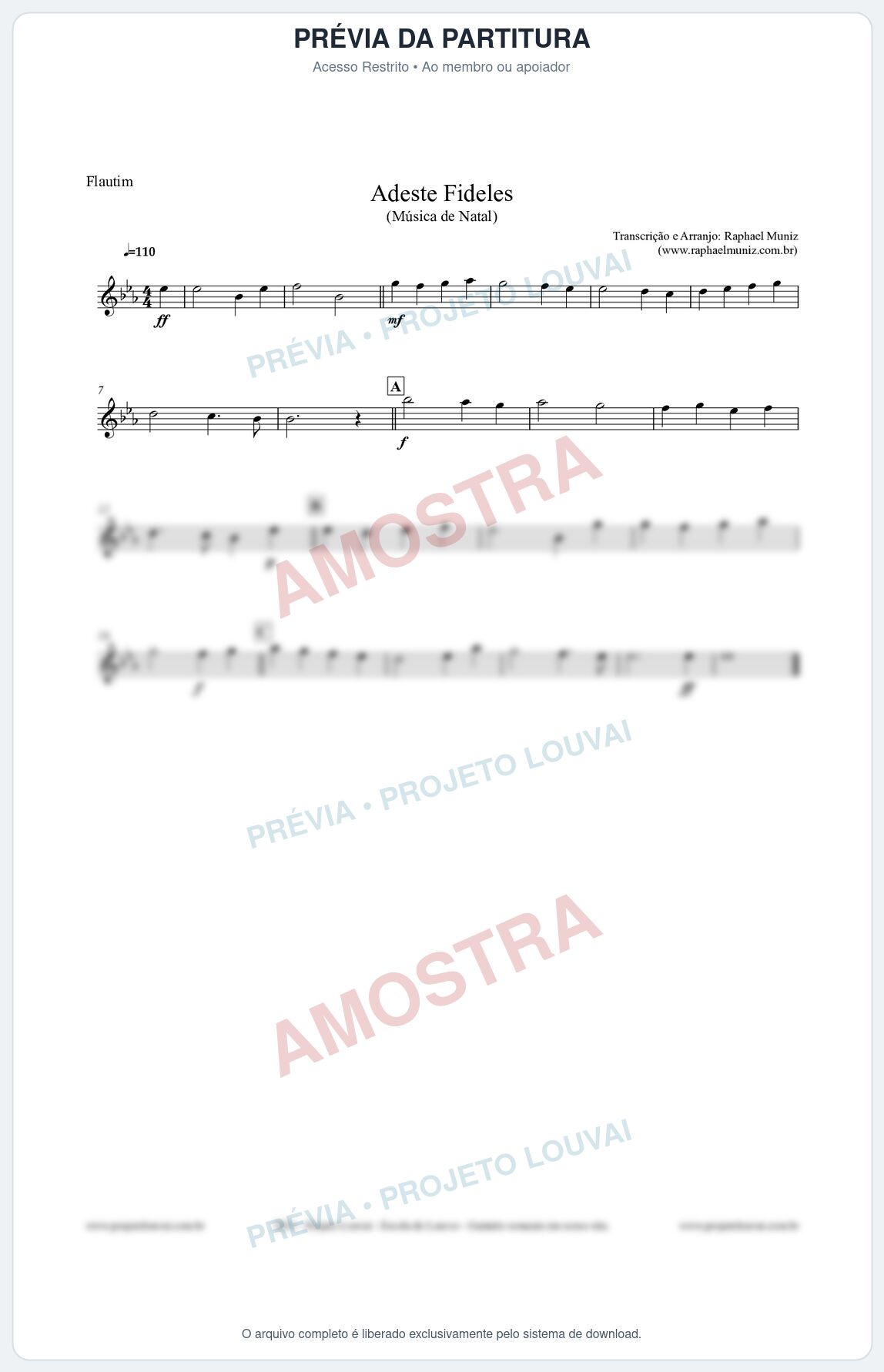 Prévia protegida da primeira página da partitura Partitura para Flautim - Adeste Fideles - Músicas de Natal