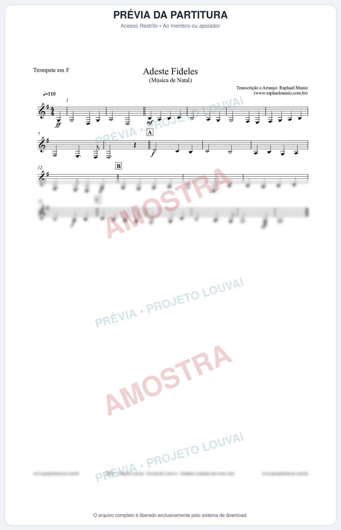 Prévia protegida da primeira página da partitura Partitura para Trompete em F - Adeste Fideles - Músicas de Natal