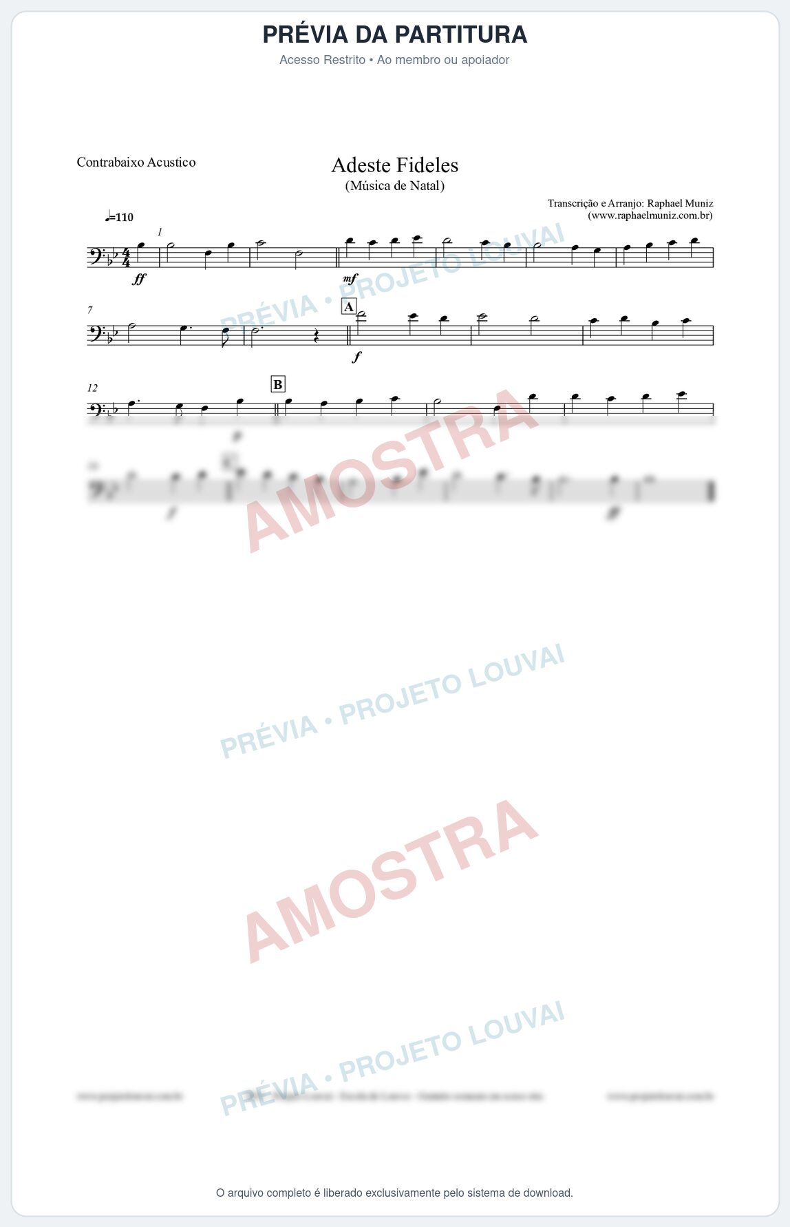 Prévia protegida da primeira página da partitura Partitura para Contrabaixo Acústico - Adeste Fideles - Músicas de Natal