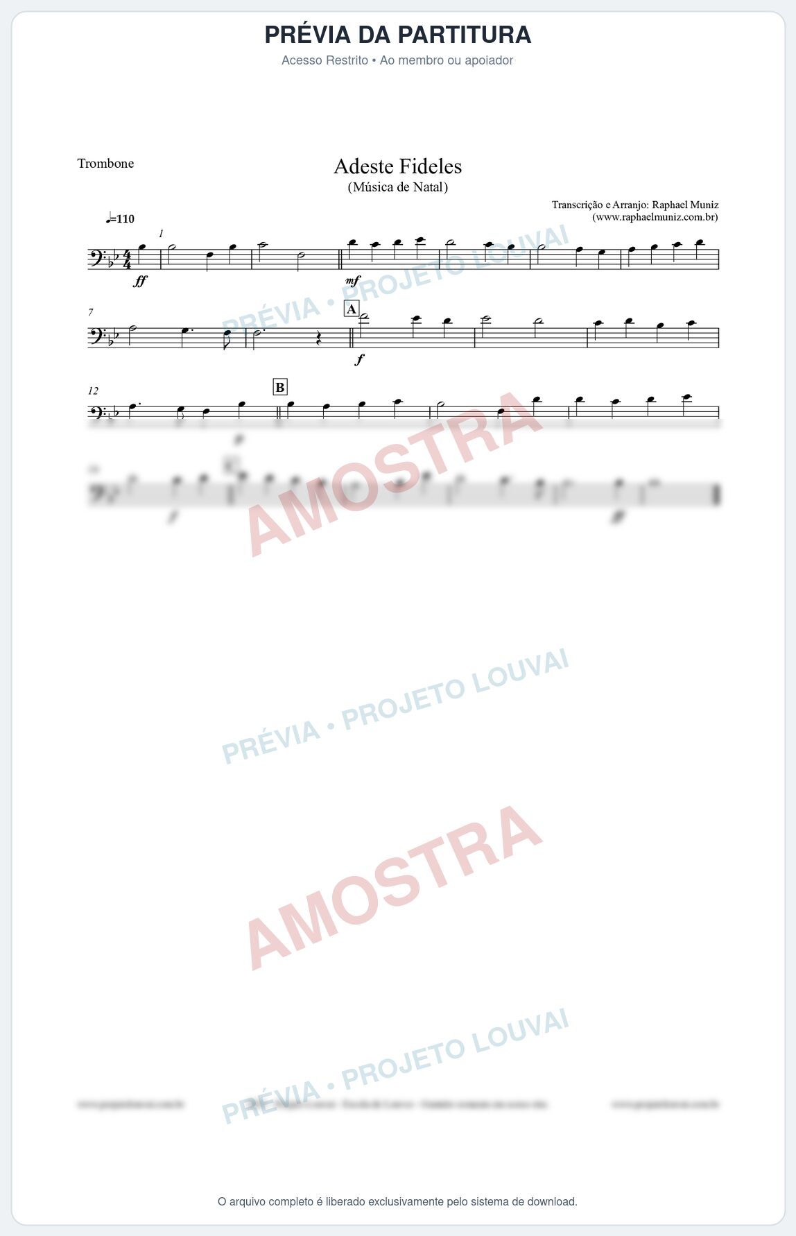 Prévia protegida da primeira página da partitura Partitura para Trombone - Adeste Fideles - Músicas de Natal